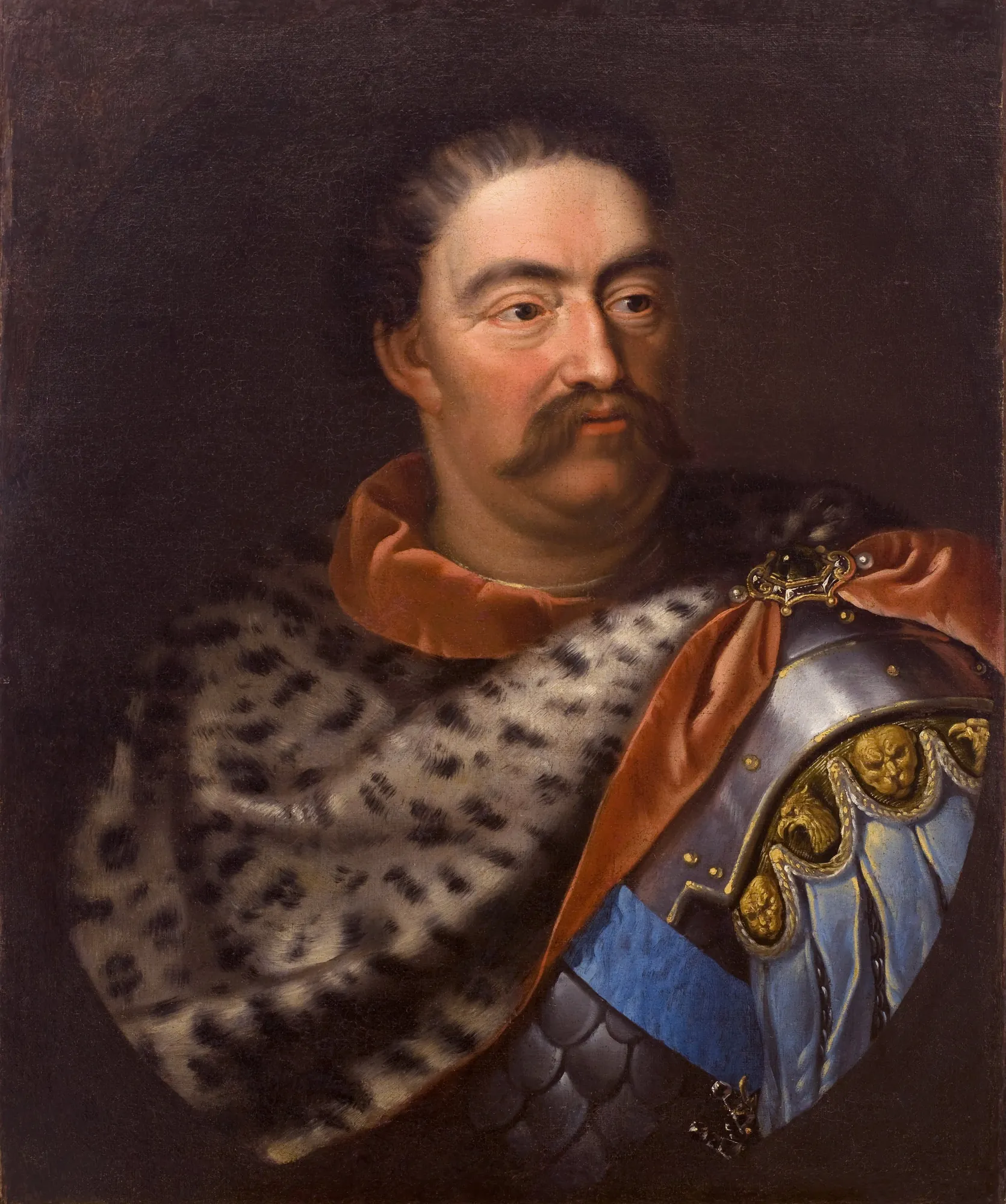Portrait of John III Sobieski Portrait of John III Sobieski by Jan Tricius. A regal portrait of John III Sobieski in three-quarter profile, adorned in leopard skin and ornate armor.