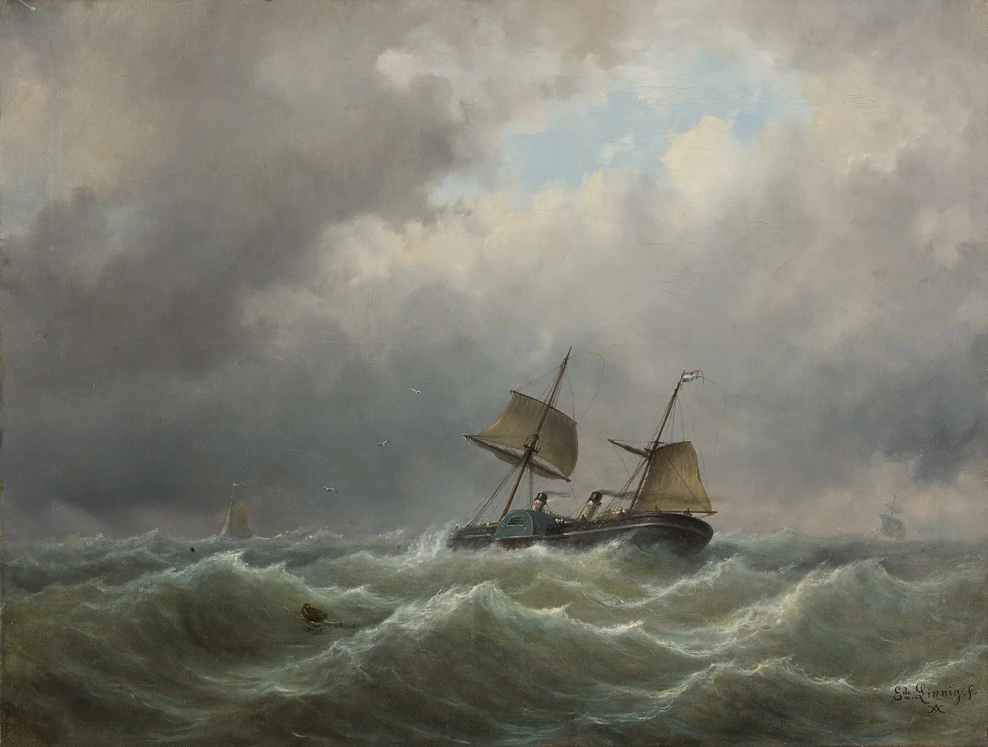 Paddle Wheel Steamer on a Stormy Sea