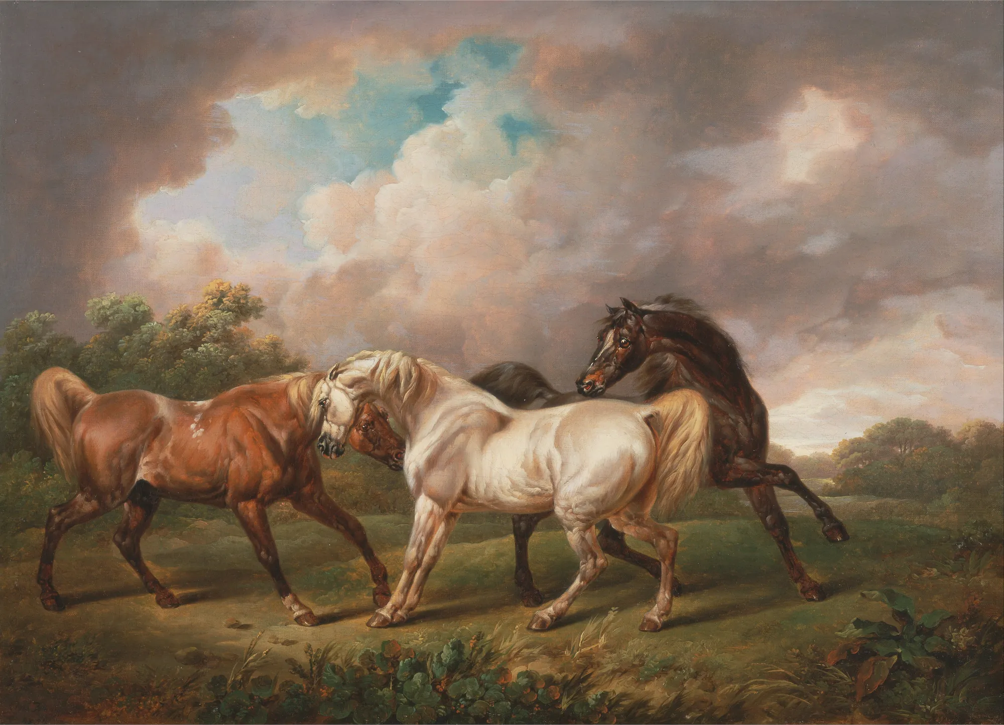 Three Horses in a Stormy Landscape