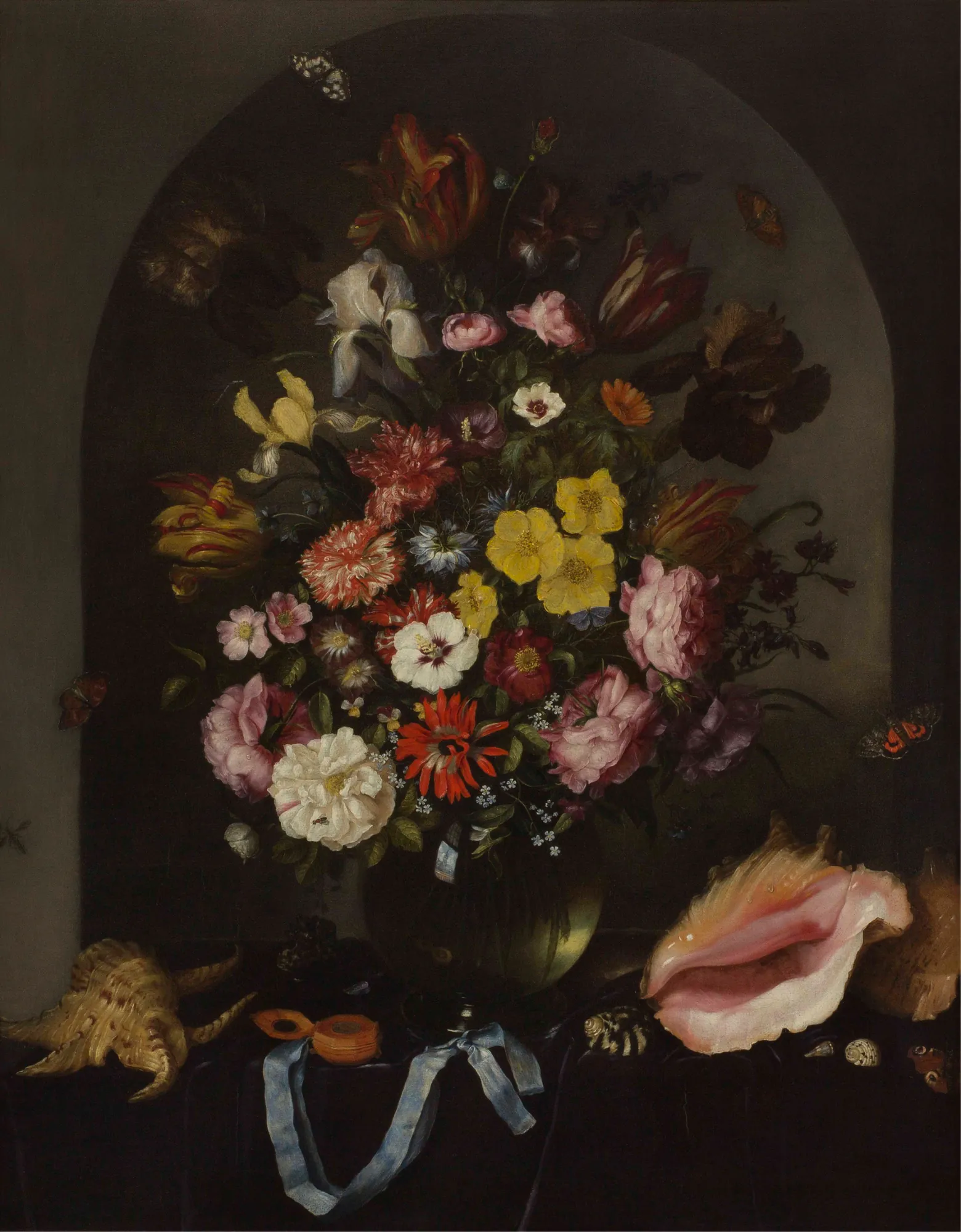 Flowers in a Vase with Shells and a Watch