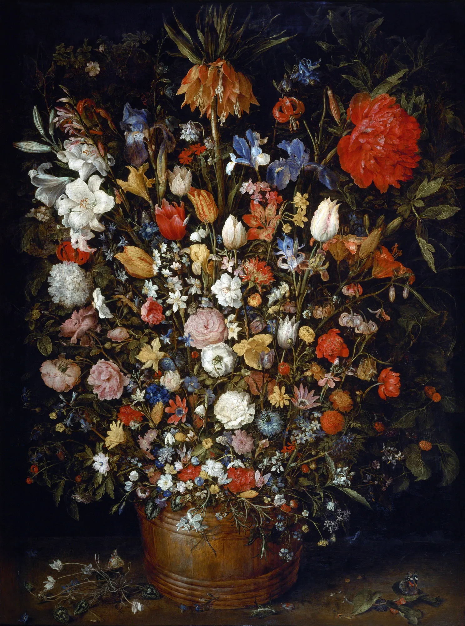 Large Flower Bouquet in a Wooden Vase