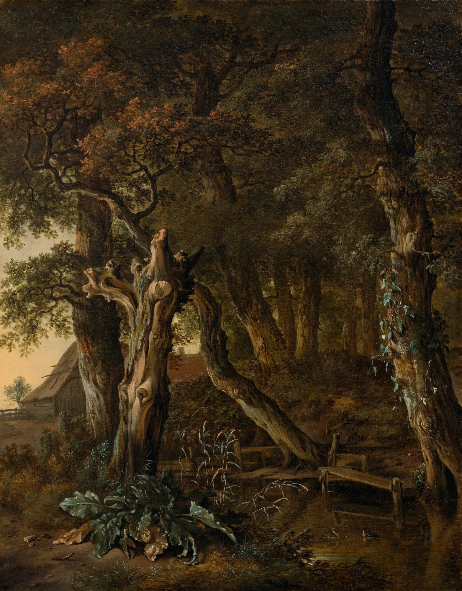 Wooded Landscape with a Fallen Tree Trunk