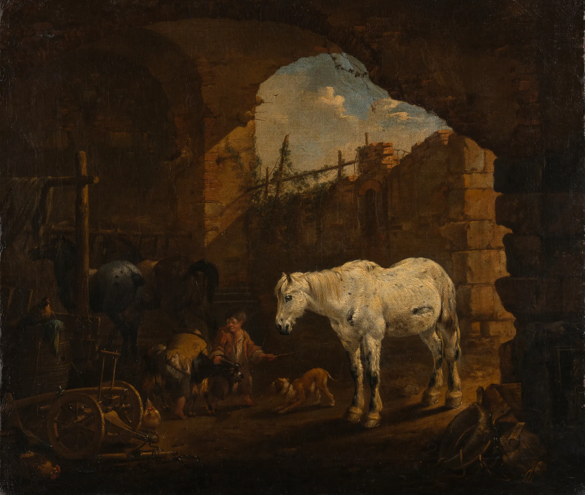 Children playing in a Stable