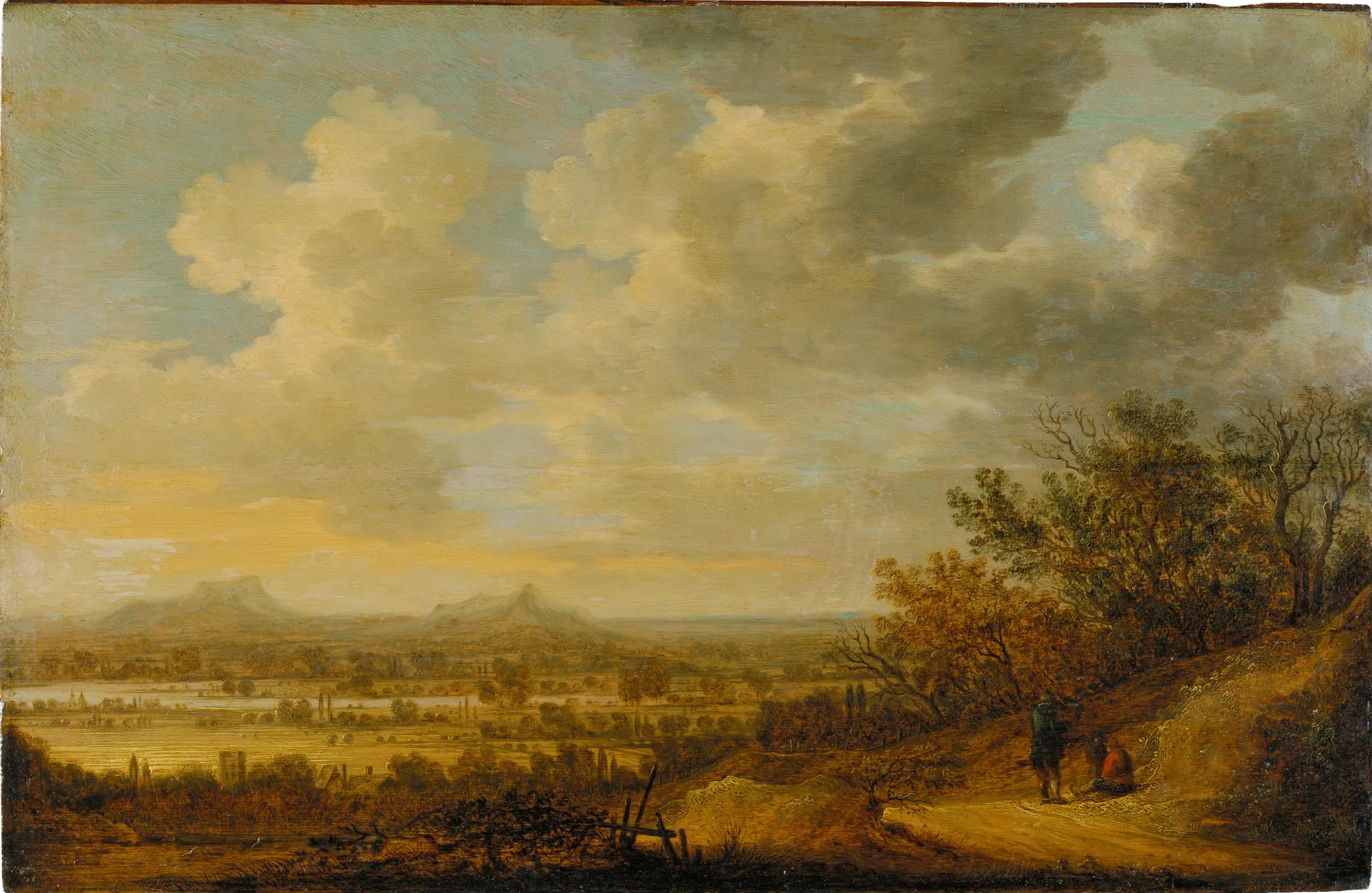 River Landscape in the Evening with Resting Wanderers