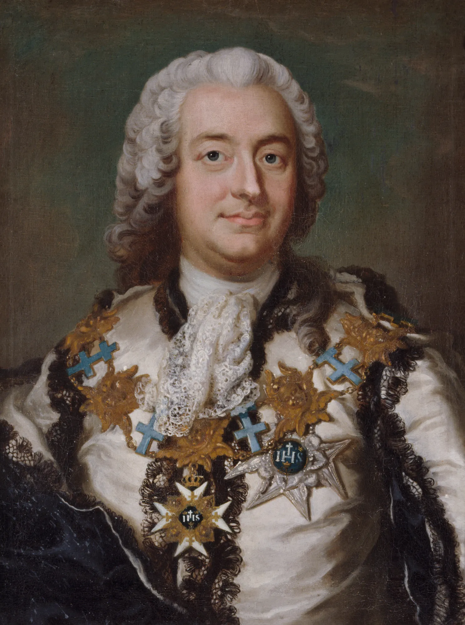 Anders Johan von Höpken Anders Johan von Höpken by Carl Fredrich Brander. A formal 18th-century portrait of a man in a powdered wig wearing an elaborate white coat adorned with numerous orders and medals.