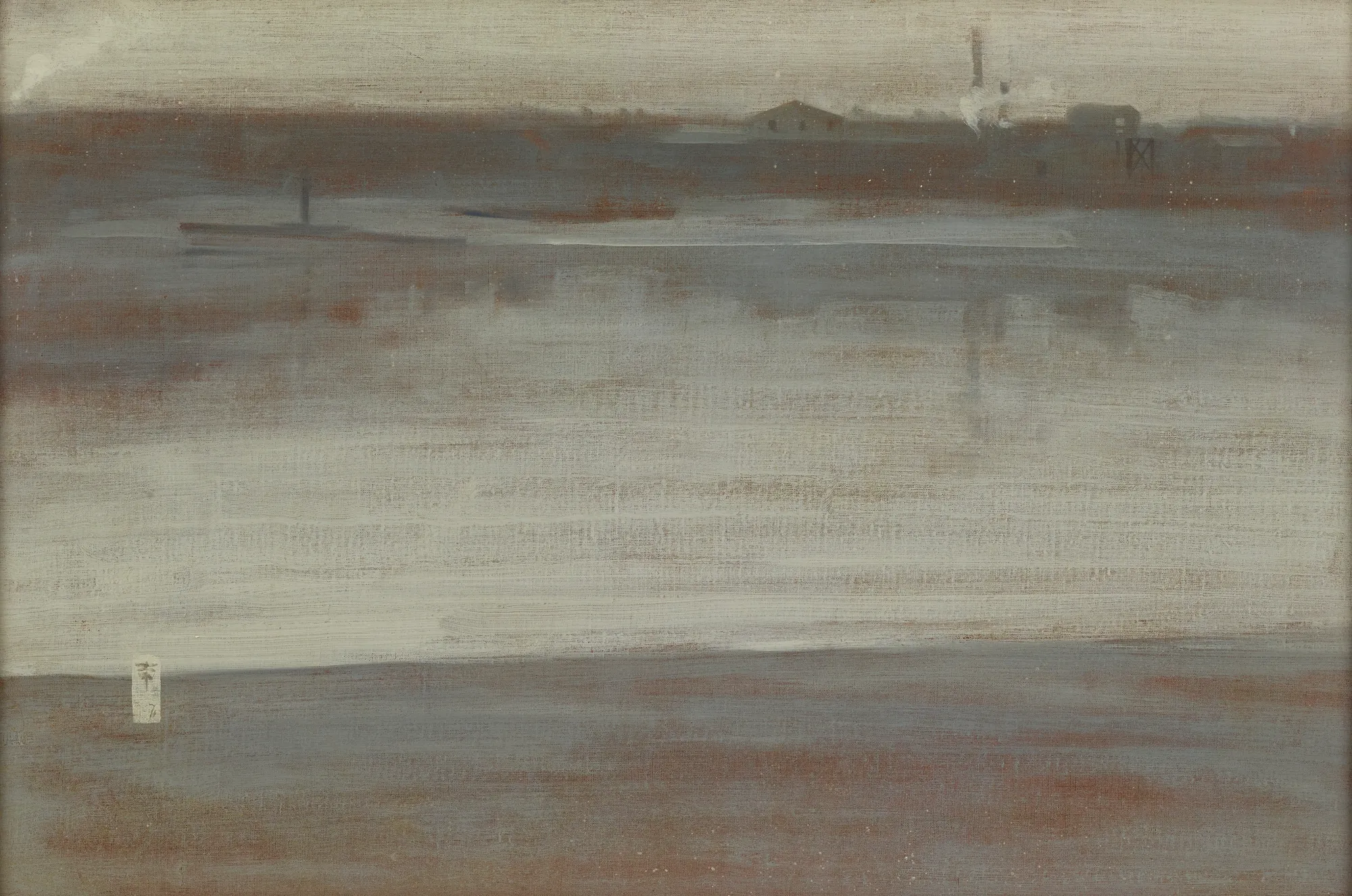 Symphony in Grey: Early Morning, Thames Symphony in Grey: Early Morning, Thames by James McNeill Whistler. A misty, tonal river landscape at dawn rendered in soft layers of grey and earth tones.