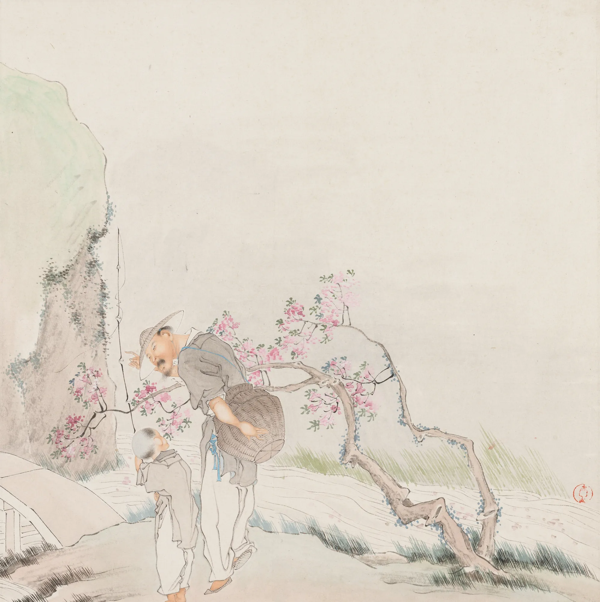 Scholar and Attendant by Flowering Trees