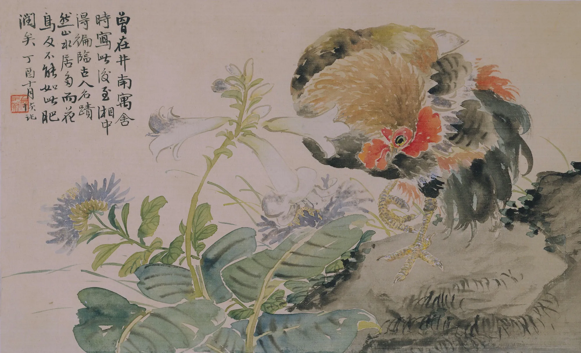Rooster and Flowers