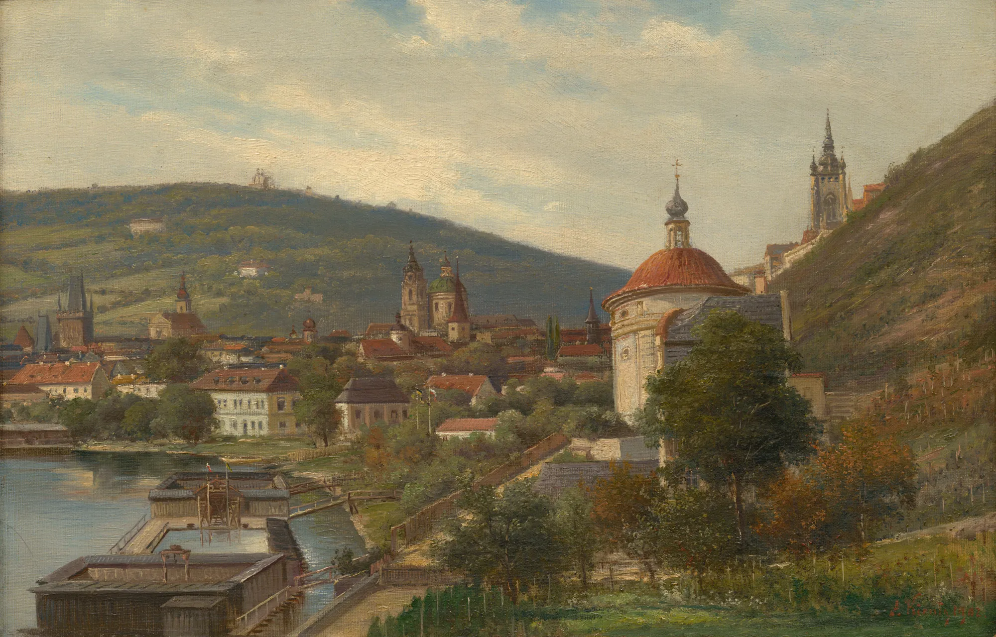 View of Lesser Town from the Embankment below Letná