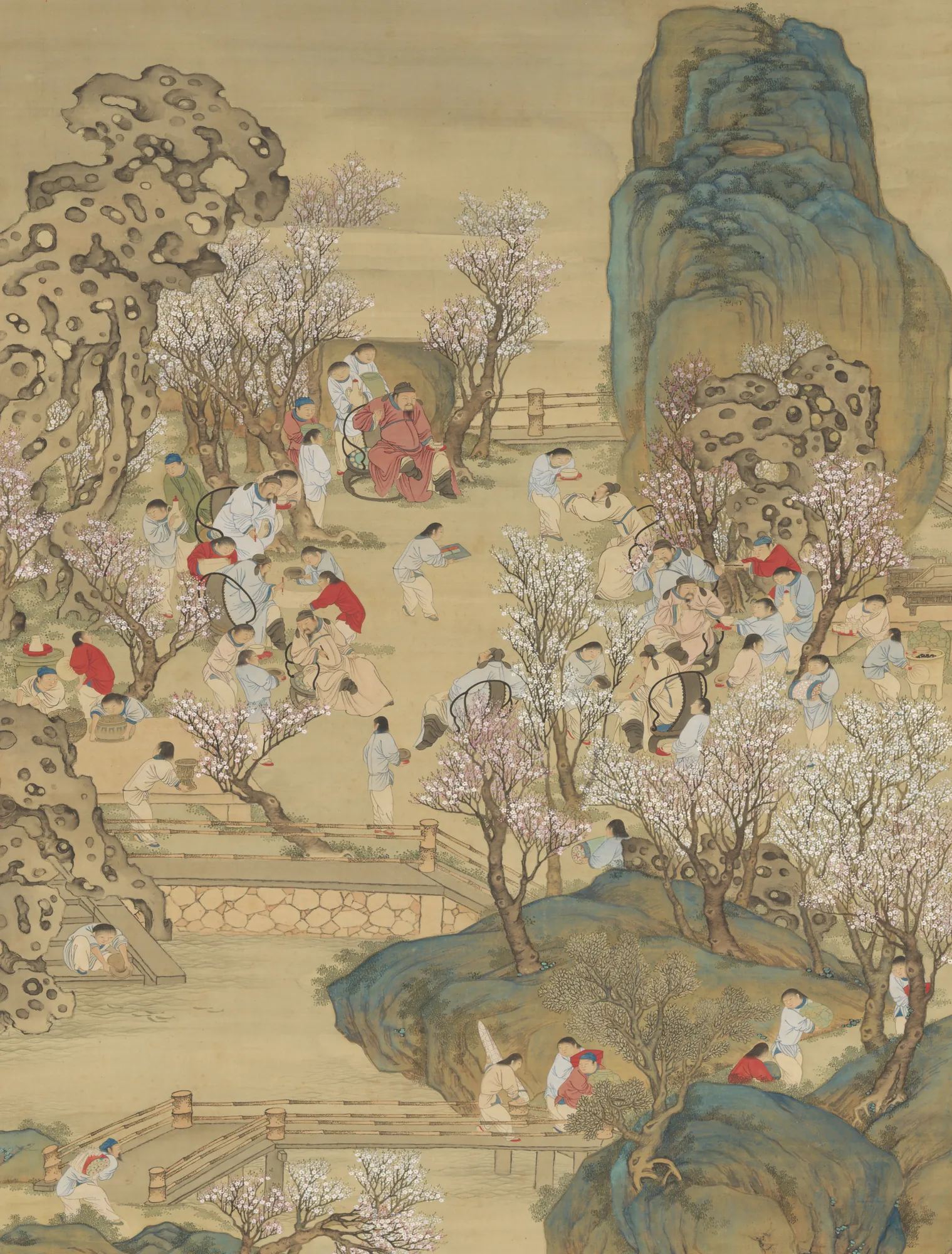 Fragrant Garden under a Hazy Moon Fragrant Garden under a Hazy Moon by Chikutō Nakabayashi. A lively gathering of figures in a garden filled with blossoming trees and large, scholar's rocks under a pale moon.