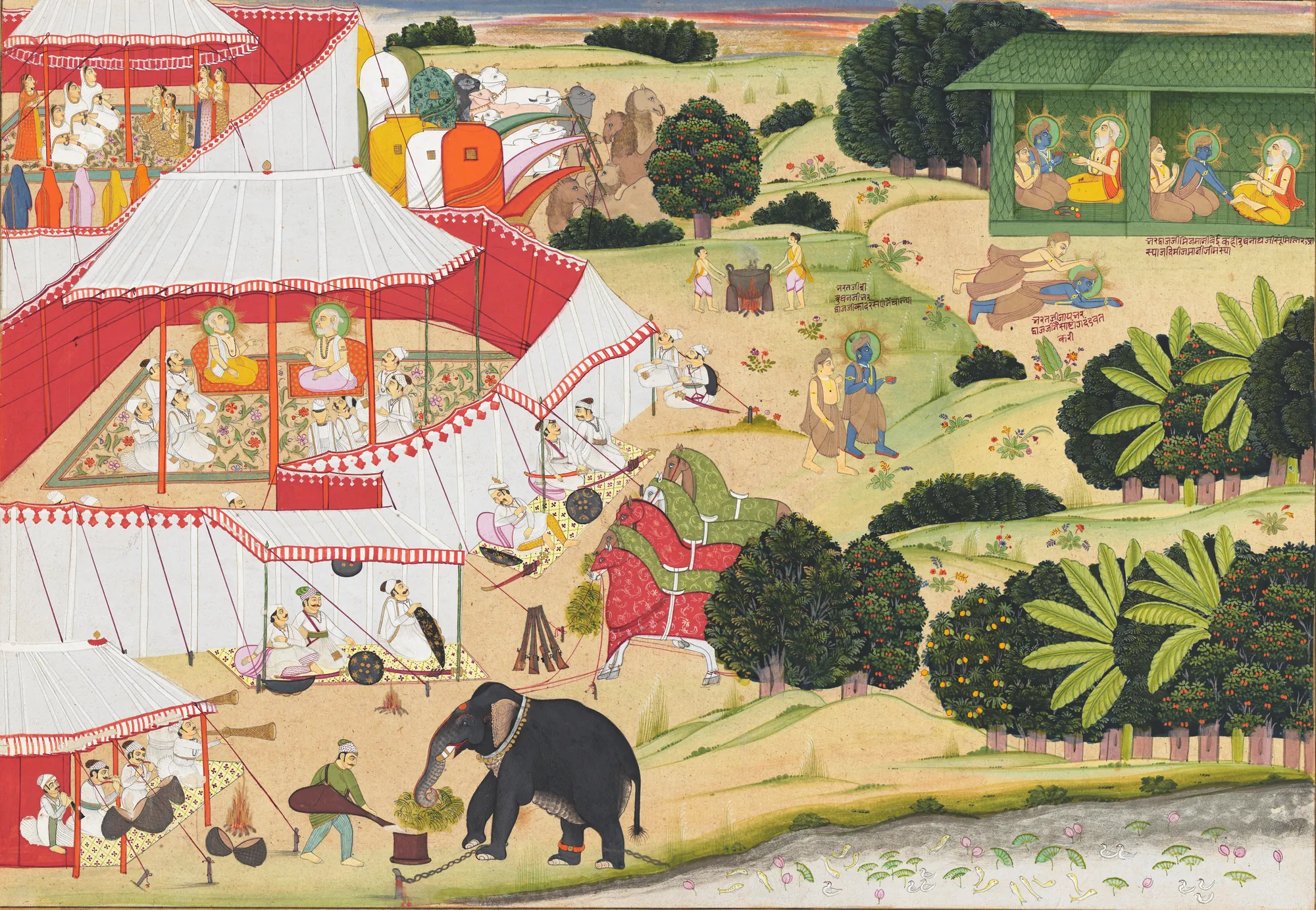 Bharata and Shatrughana paying homage to Sage Bharadwaja at his hermitage