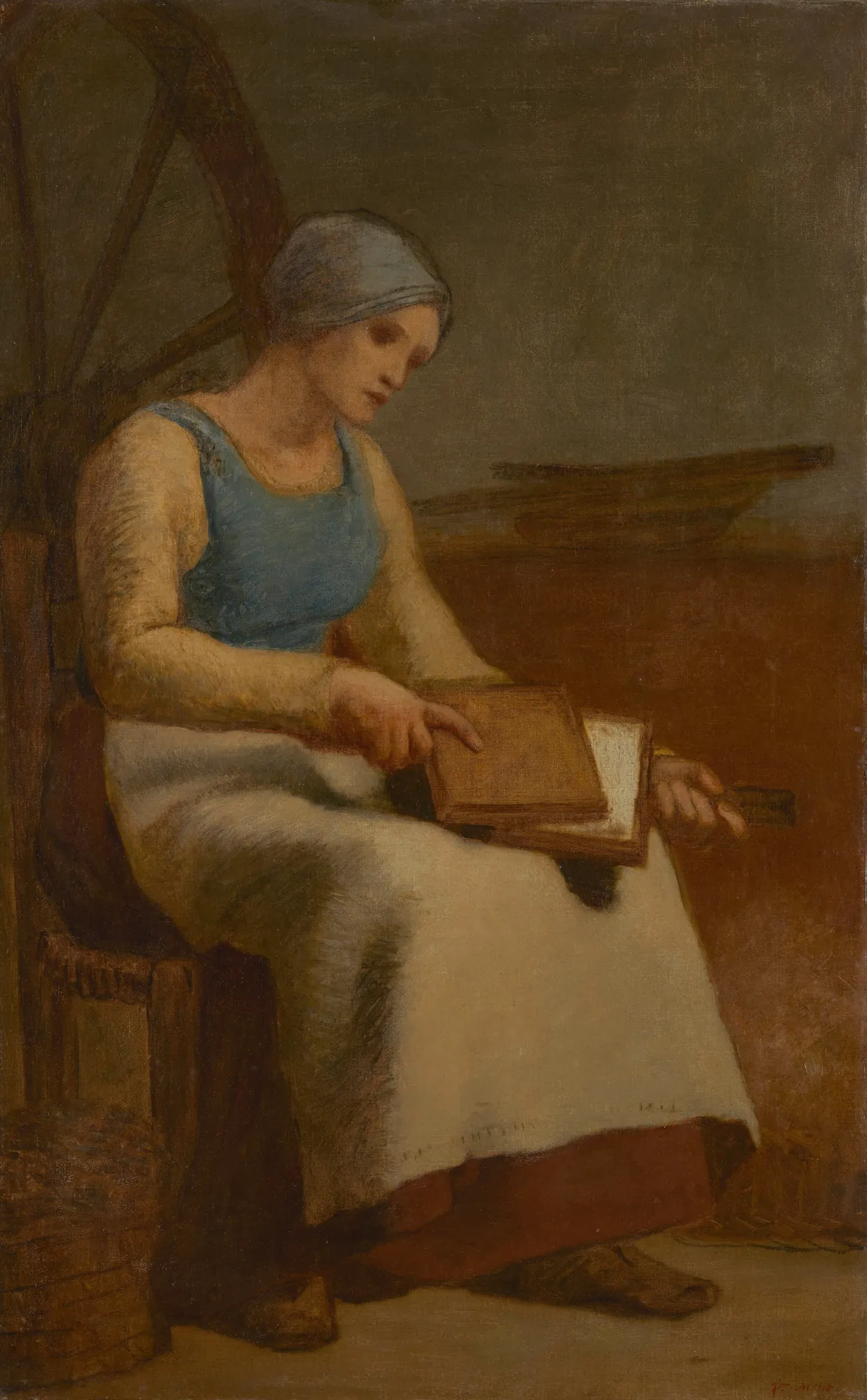 Woman Carding Wool