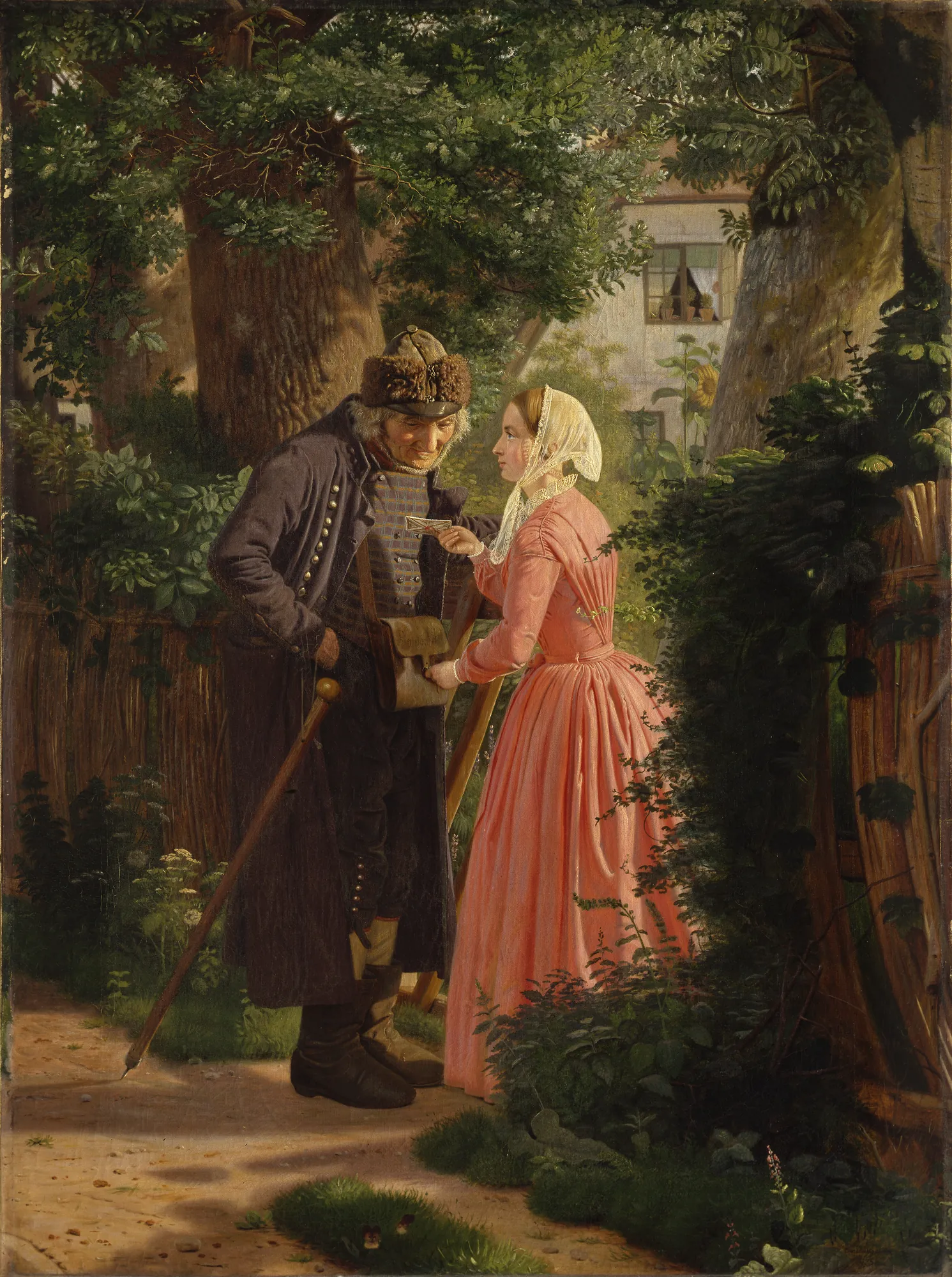 A Young Girl Asking the Village Postman to Deliver a Letter