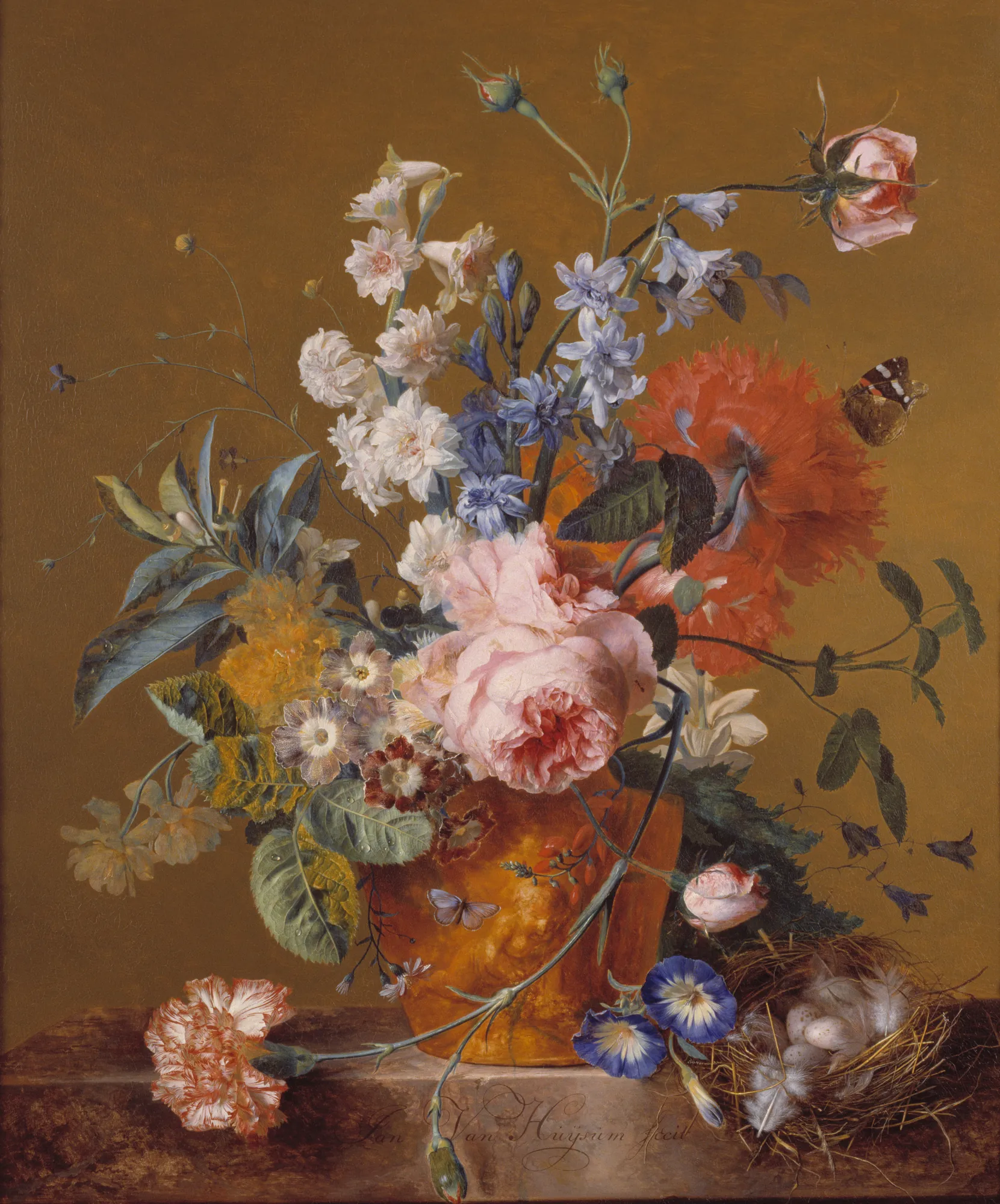 Still Life with Hyacinths and Roses in a Terracotta Vase