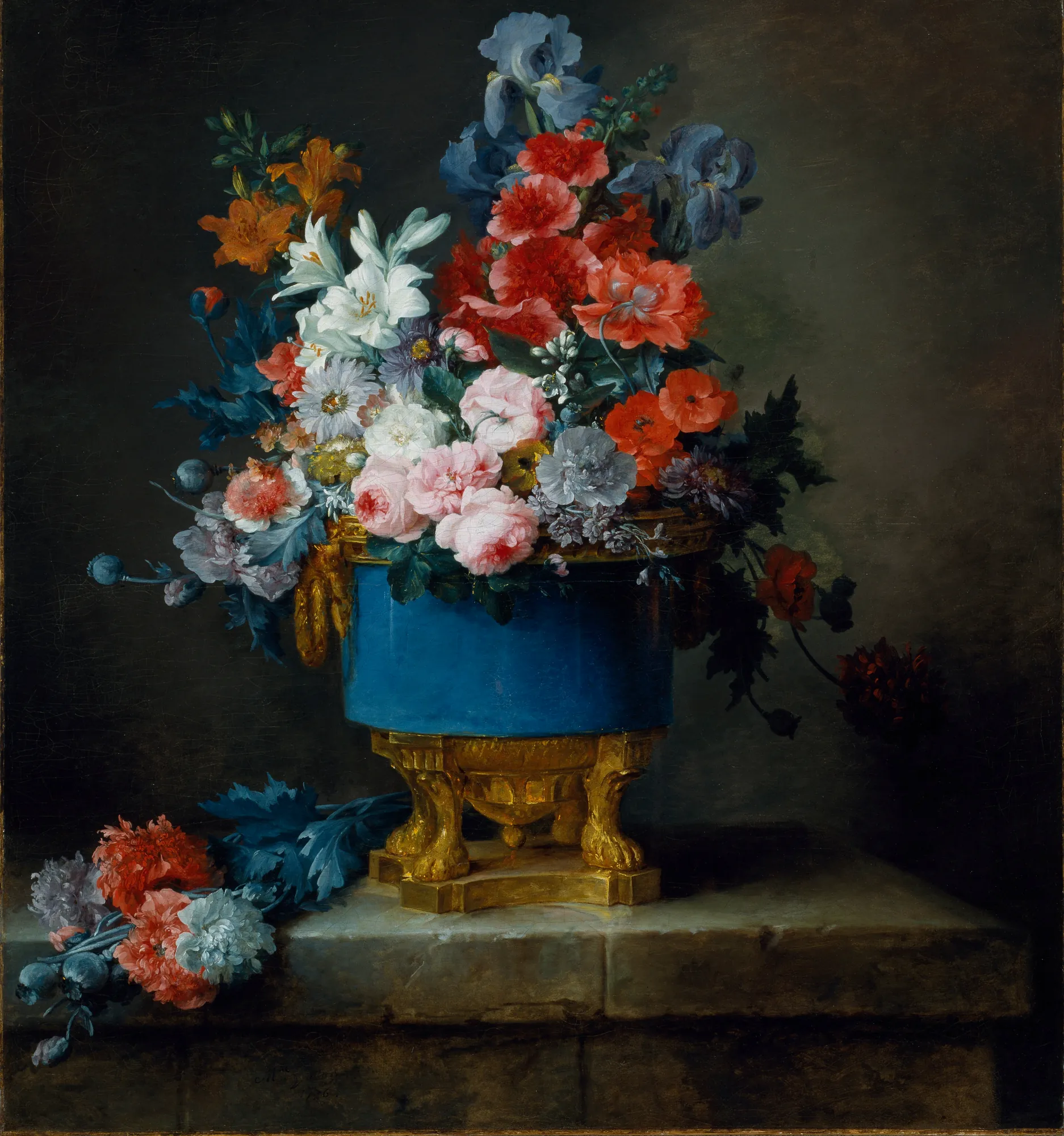 Bouquet of Flowers in a Blue Porcelain Vase