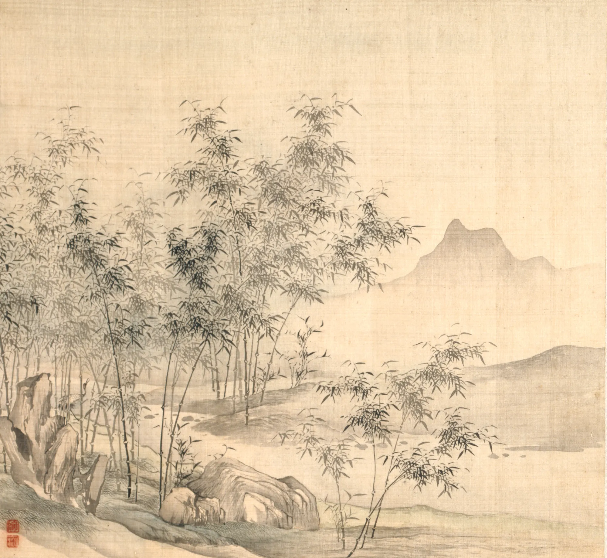 A Solitary Crane in the Bamboo Grove