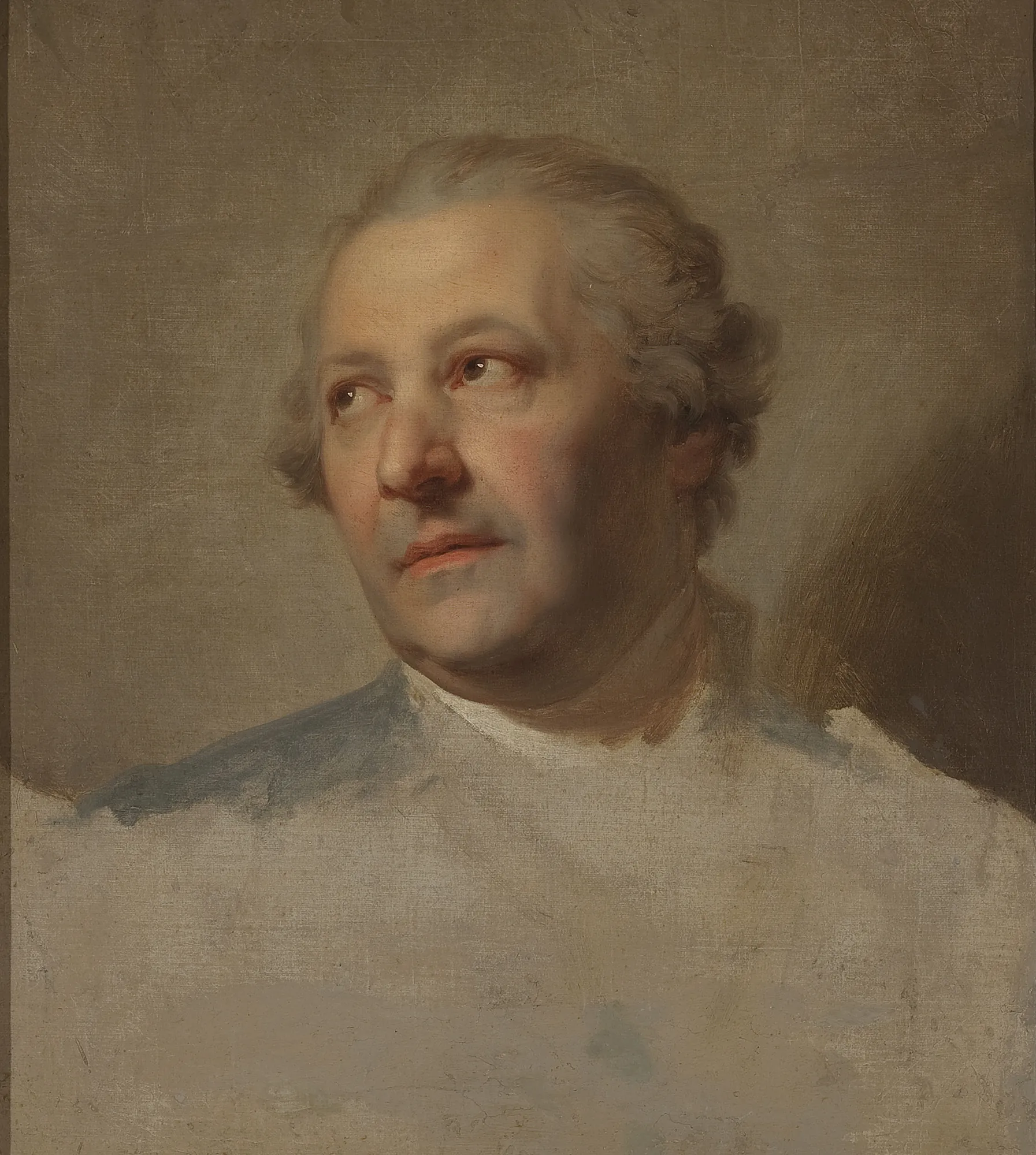 Portrait of Ismael Mengs Portrait of Ismael Mengs by Marcello Bacciarelli. An 18th-century oil portrait study of a man with light hair looking upward, featuring a detailed face against a neutral background and unfinished white clothing.