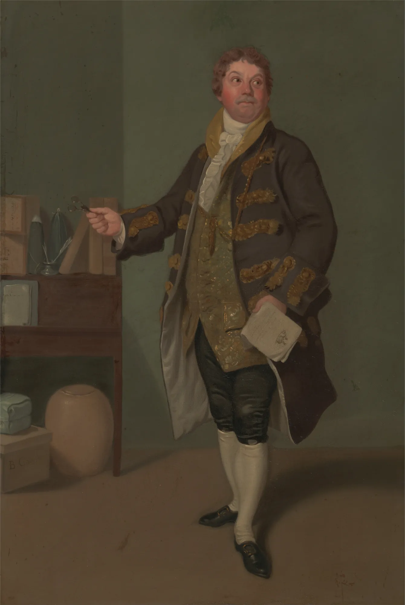 John Quick as Tony Allspice John Quick as Tony Allspice by Samuel De Wilde. A full-length portrait of a man in ornate 18th-century theatrical attire standing in a study with books and a desk.