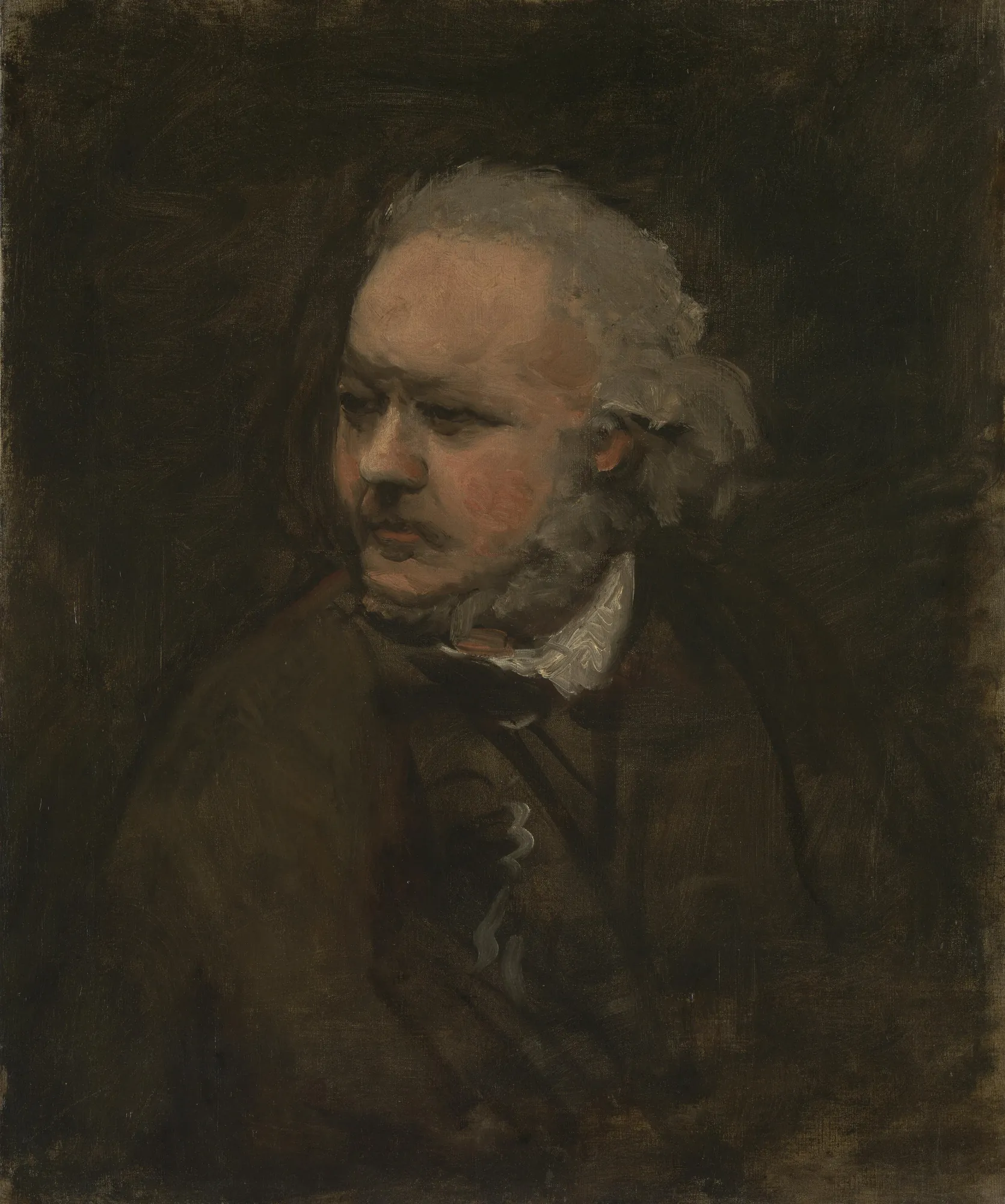 Honoré Daumier Honoré Daumier by Charles-François Daubigny. An oil portrait of an older man with bushy white hair and whiskers, rendered in dark, atmospheric tones.