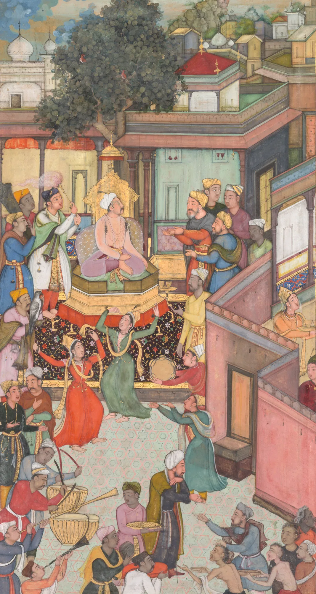 Circumcision Ceremony for Akbar's Sons Circumcision Ceremony for Akbar's Sons by Dharam Das. A vibrant Mughal miniature painting depicting a festive courtly ceremony with musicians, dancers, and numerous figures in traditional attire within an architectural setting.