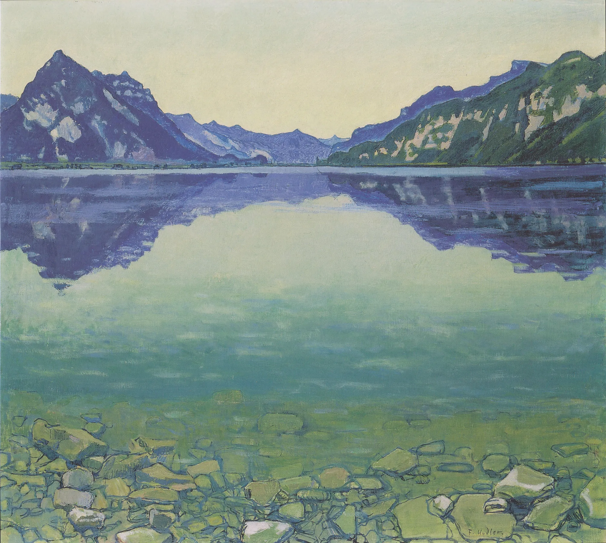 Lake Thun with Symmetrical Reflection before Sunrise