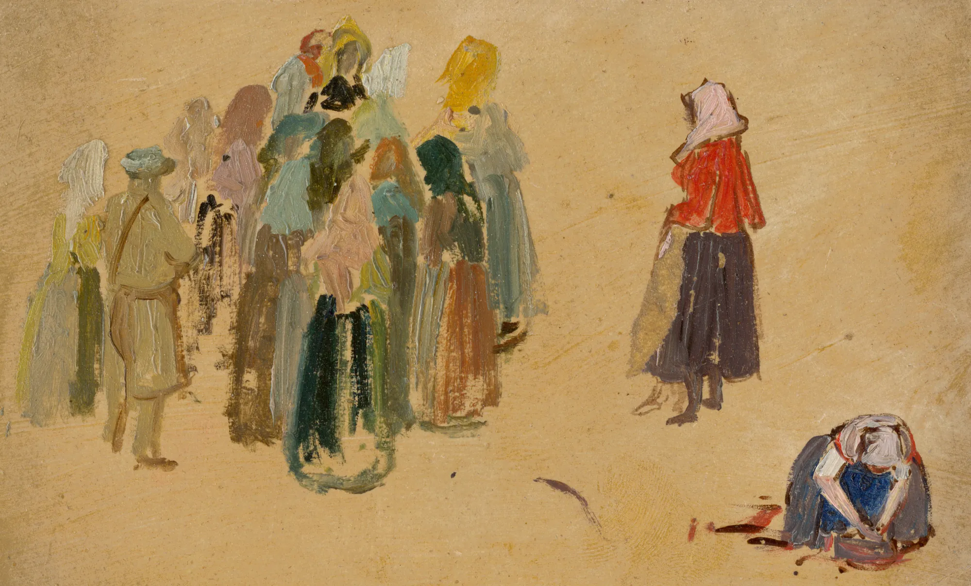 Study of Slovak Types Study of Slovak Types by Josef Navrátil. An oil sketch depicting several figures in traditional Slovak folk costumes distributed across a neutral, earthy background.