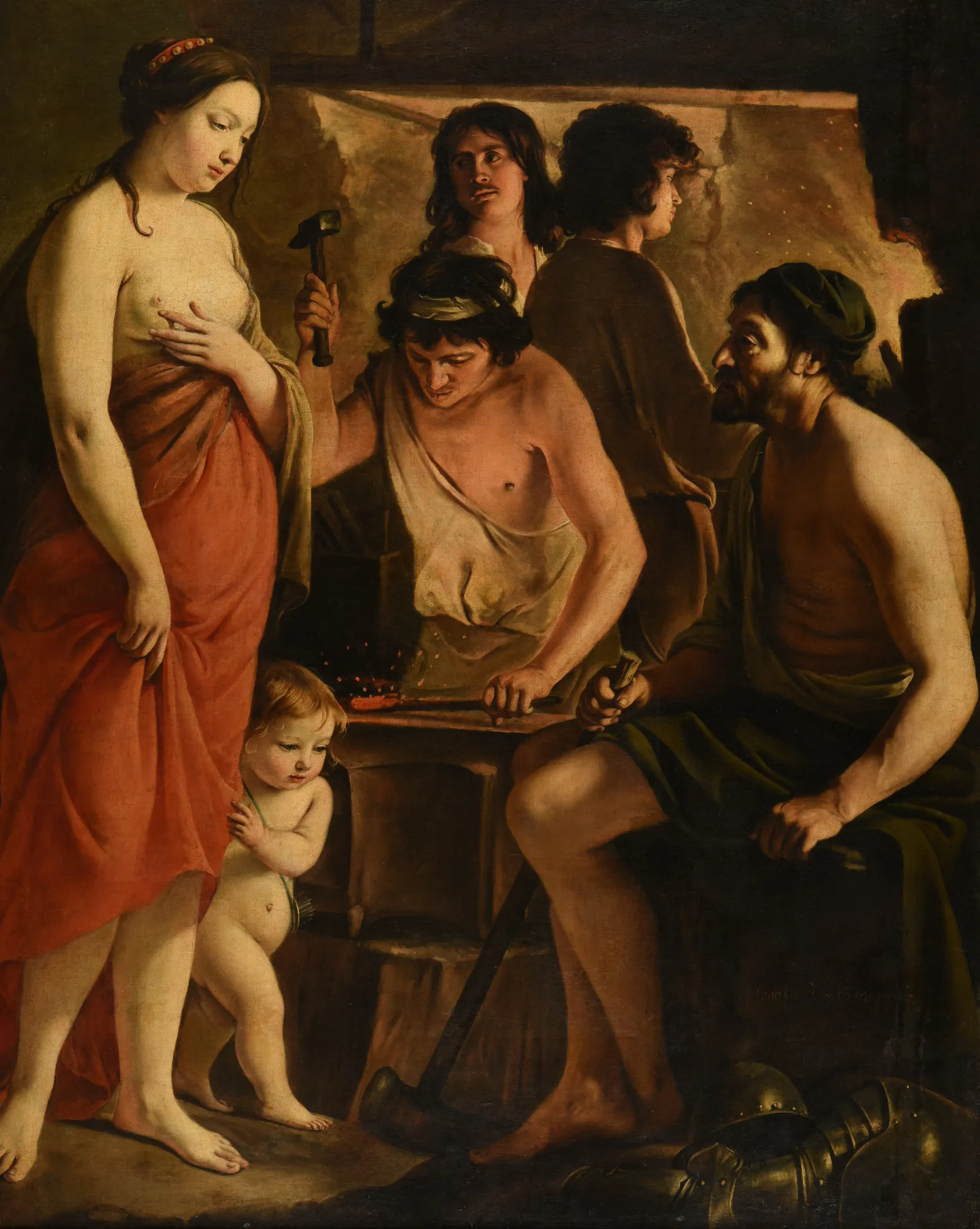 Venus in Vulcan's Forge Venus in Vulcan's Forge by Le Nain Brothers. Venus stands with Cupid before Vulcan and his assistants who are working at an anvil within a forge.