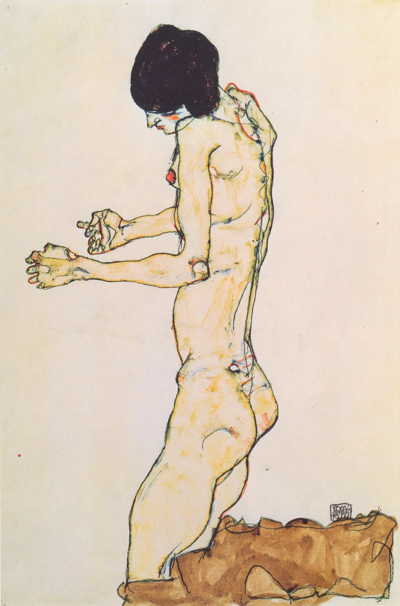 Kneeling Female Nude with Outstretched Arms (Kniender Frauenakt mit vorgestreckten Armen)