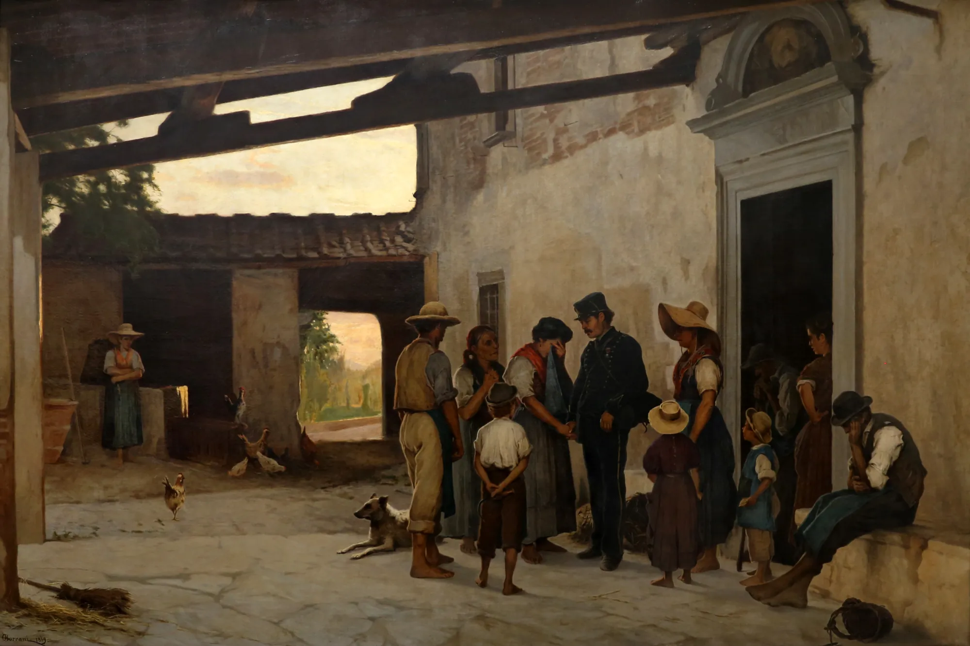 The Call of the Contingent The Call of the Contingent by Odoardo Borrani. A group of rural Italian villagers gathered in a sun-dappled courtyard as a soldier in uniform arrives, signifying the conscription of young men.