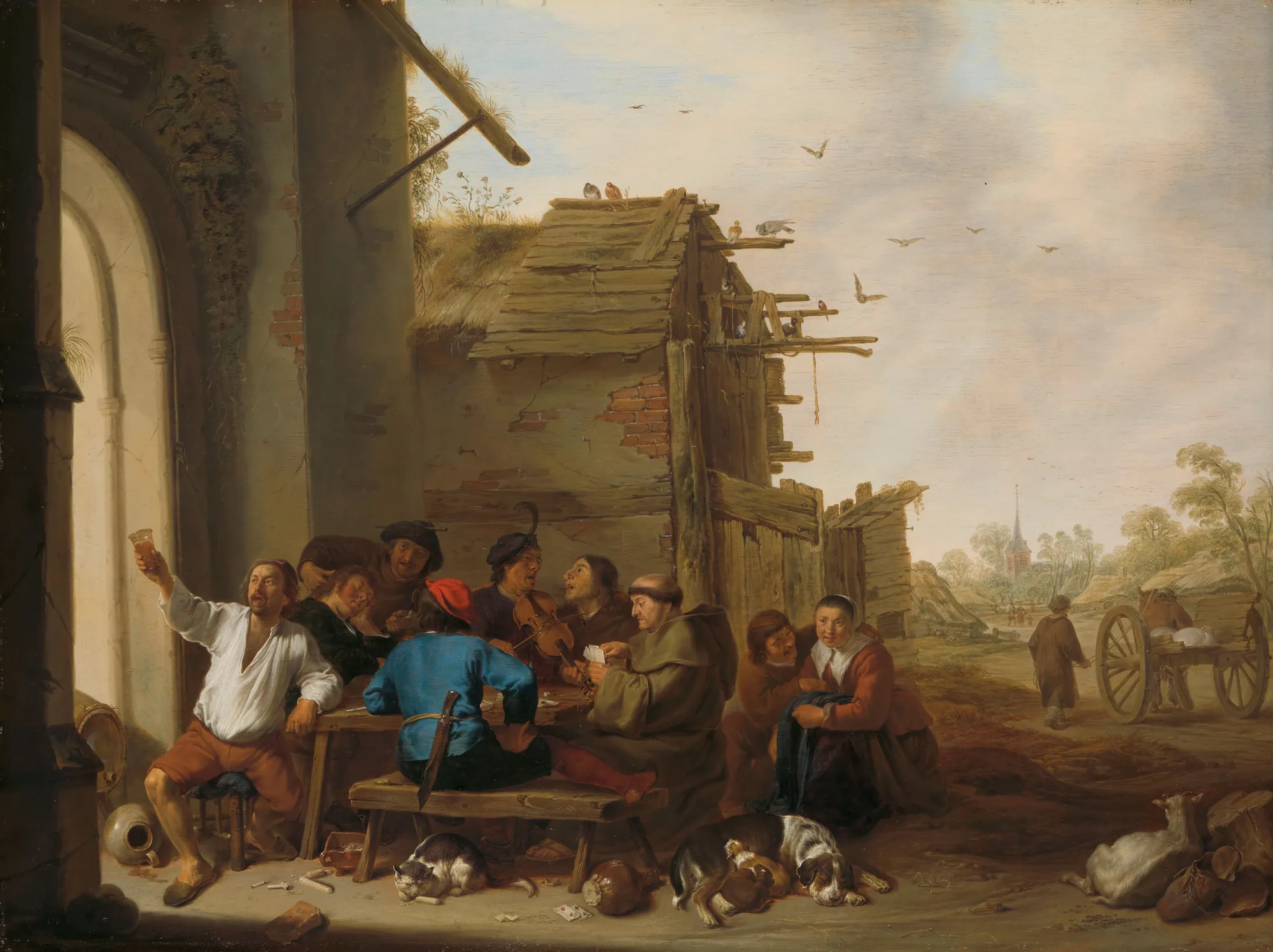 Figures before a Village Inn