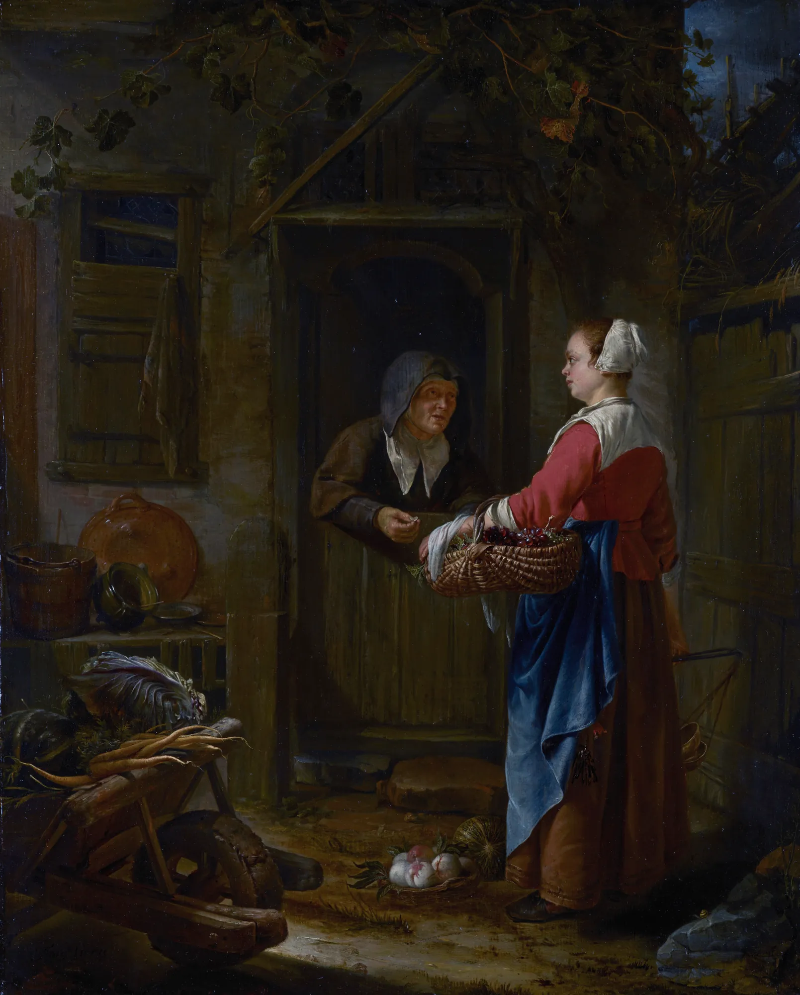 A Girl Selling Grapes to an Old Woman