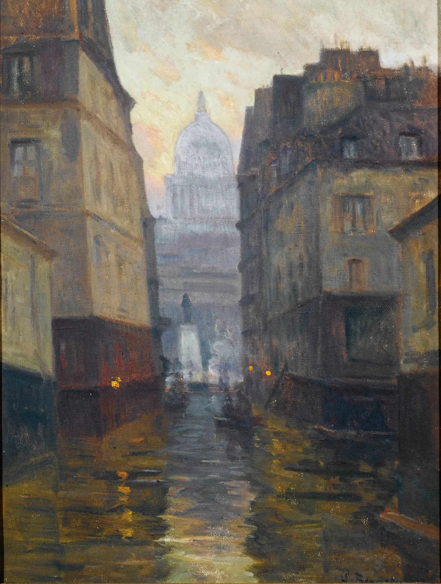La Rue du Haut-Pavé vers la Place Maubert (Inondations de 1910)
