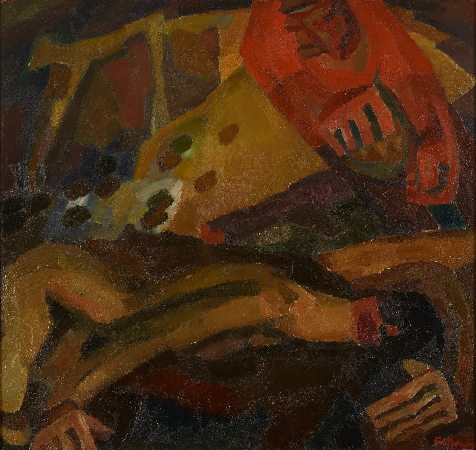 De Zaaier (The Sower) De Zaaier (The Sower) by Frits Van den Berghe. A bold expressionist painting in earthy ochre and deep red tones depicting a stylized figure of a sower in a fractured landscape.
