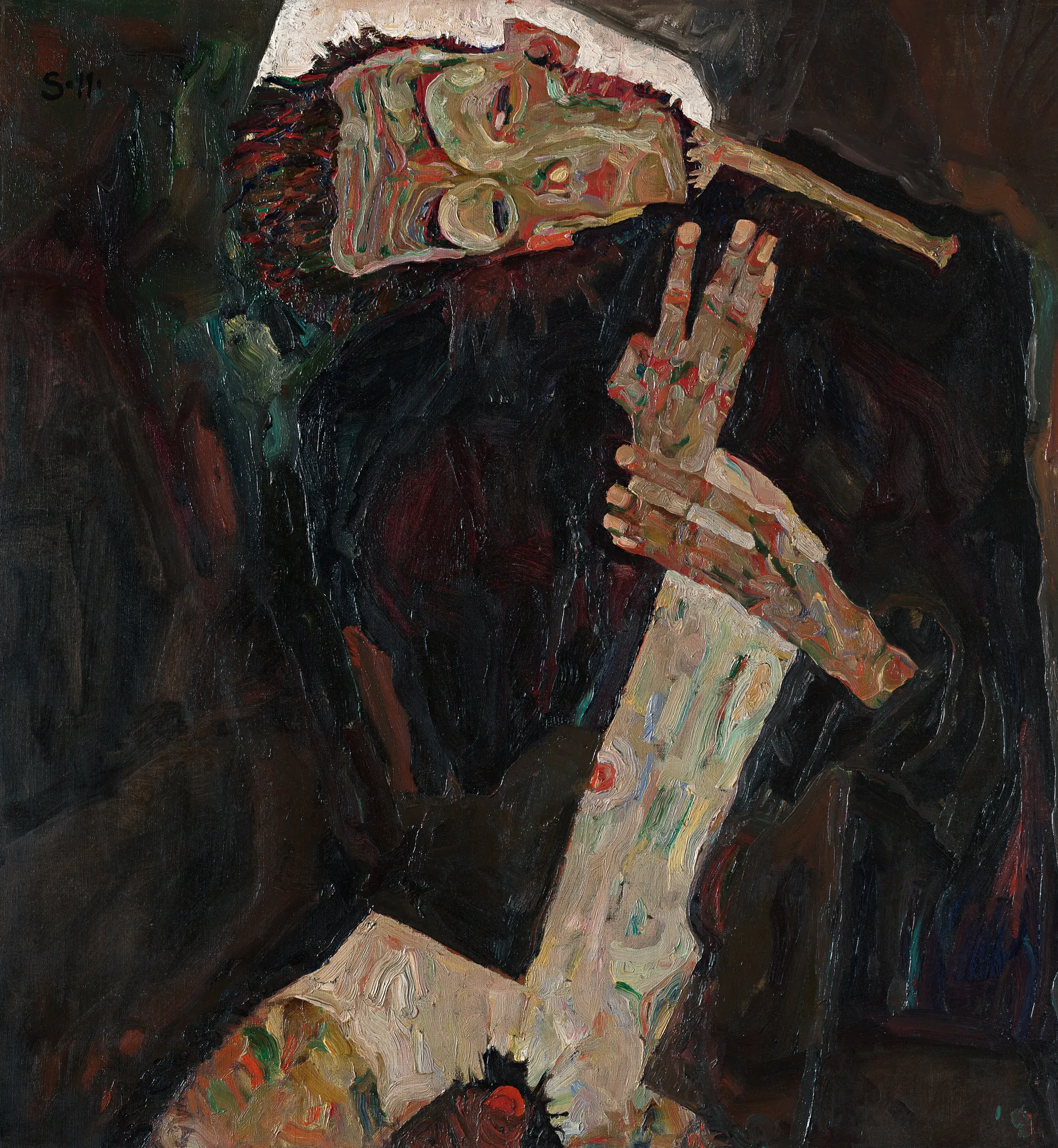 The Lyricist The Lyricist by Egon Schiele. An expressionistic portrait featuring a man with angular, textured features and expressive hands against a dark, moody background.
