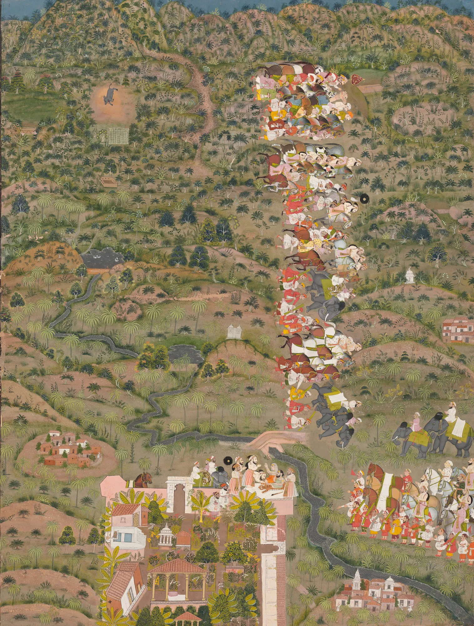 Maharana Sangram Singh II Visiting Gosain Nilakanthji After a Tiger Hunt