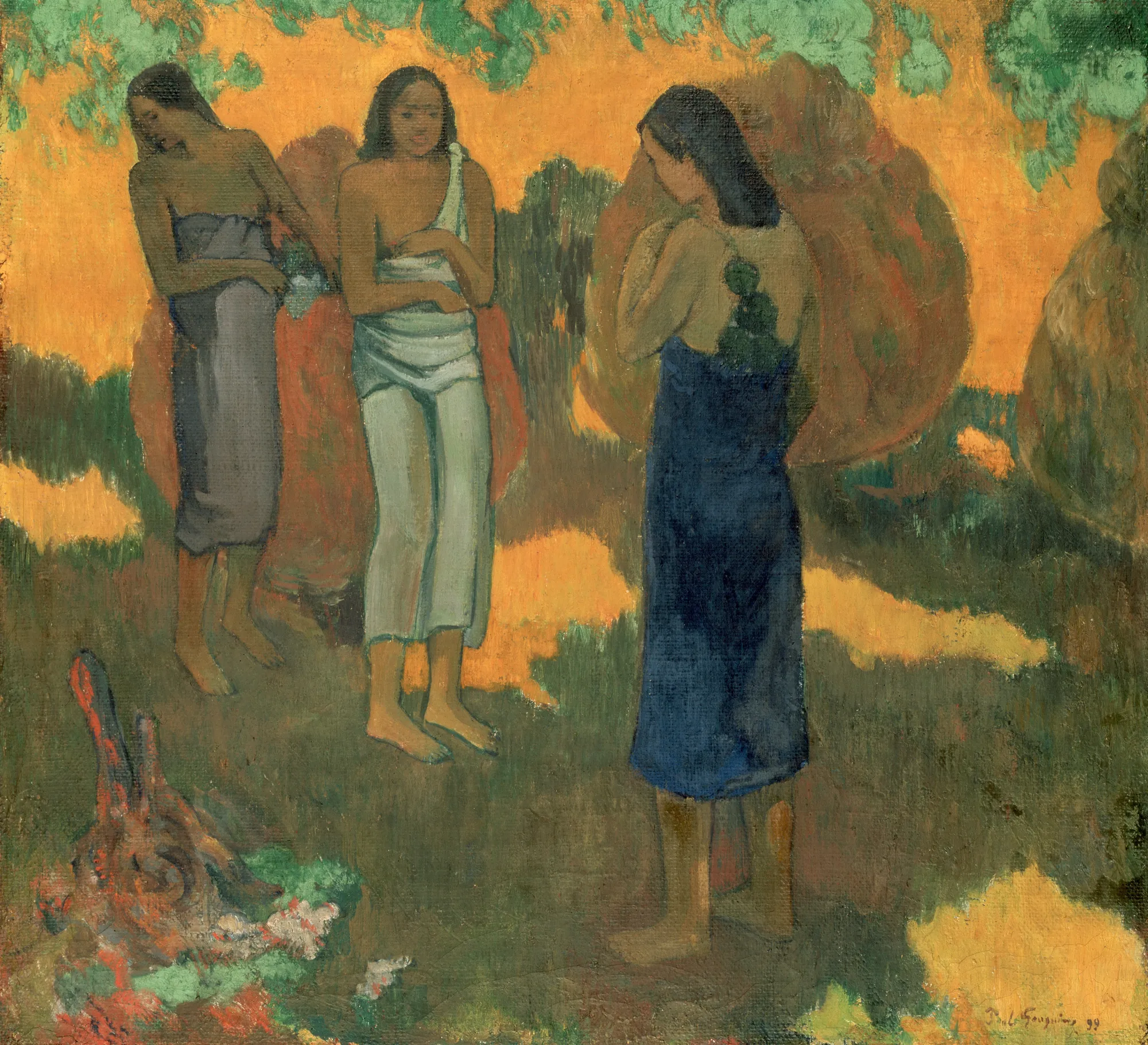 Three Tahitian Women Against a Yellow Background