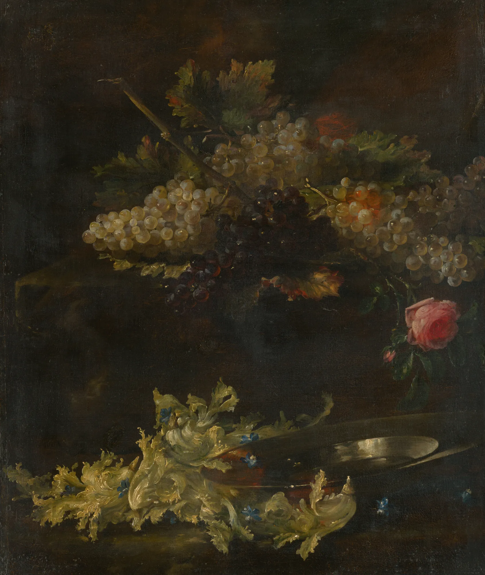 Still Life with Grapes and Rose