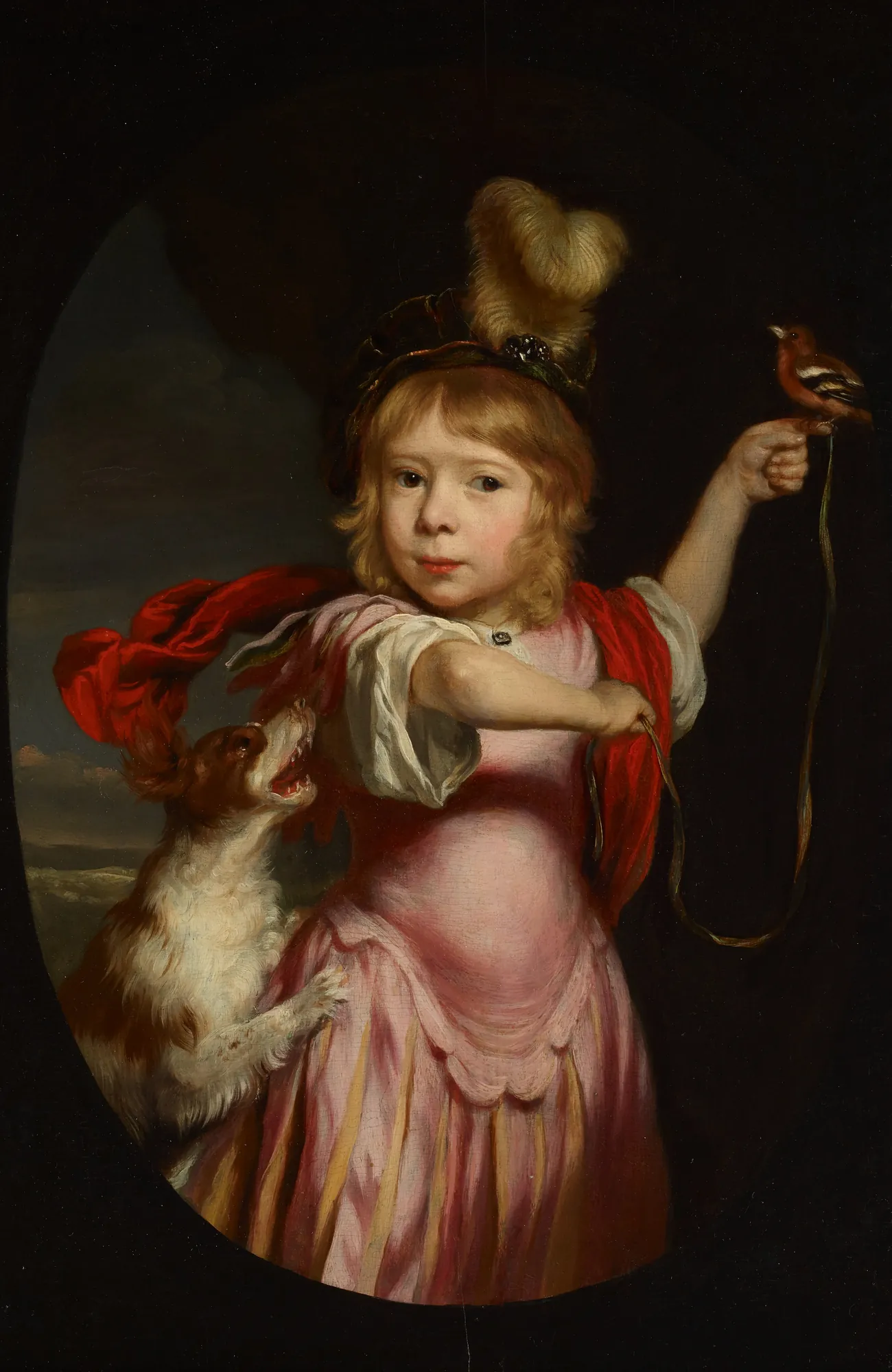 Portrait of a Boy in Classical Dress with a Bullfinch and Spaniel