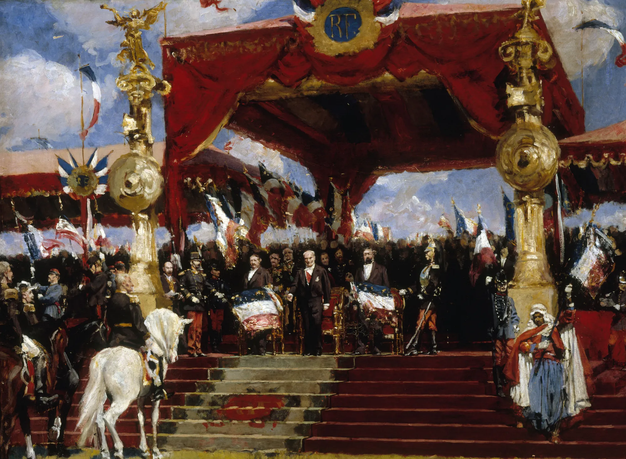 La distribution des drapeaux à Longchamp le 14 juillet 1880