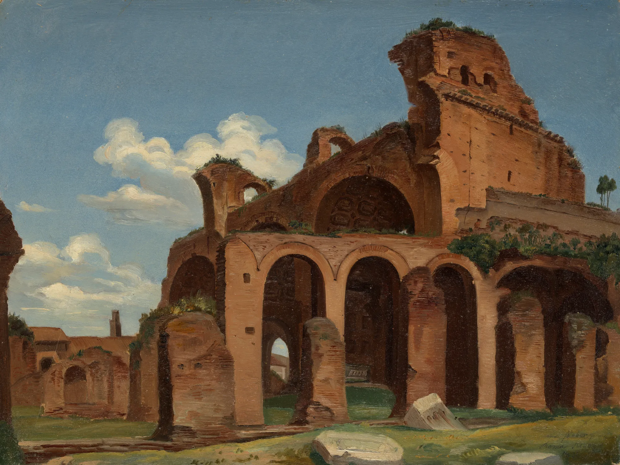 The Basilica of Constantine, Rome The Basilica of Constantine, Rome by Michael Neher. An oil painting depicting the sunlit brick ruins of the Basilica of Constantine in Rome against a bright blue sky.