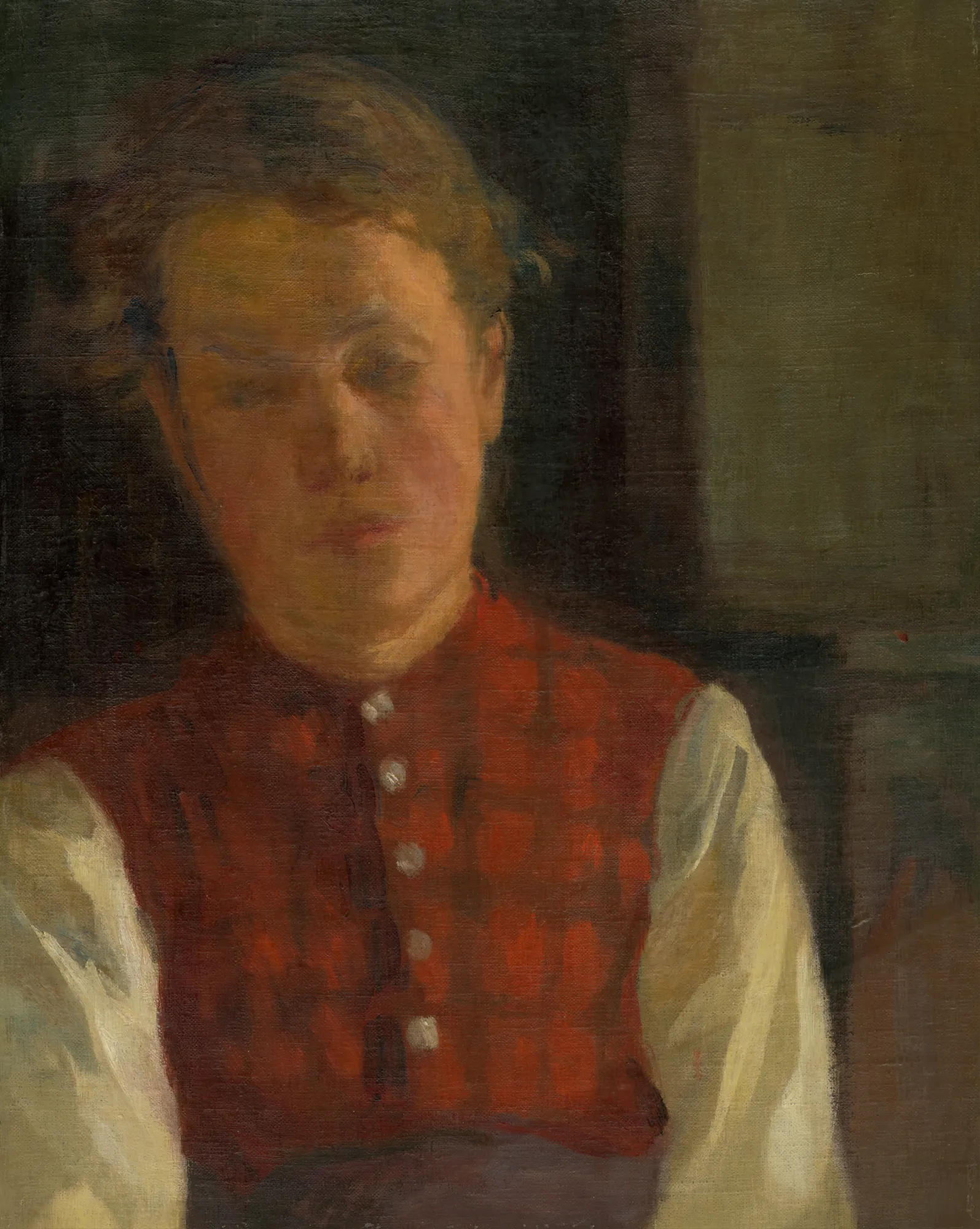 Woman in a Red Checkered Vest