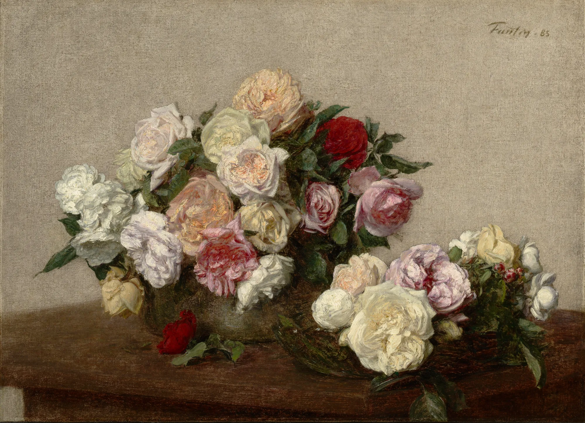 Roses in a Bowl and Dish
