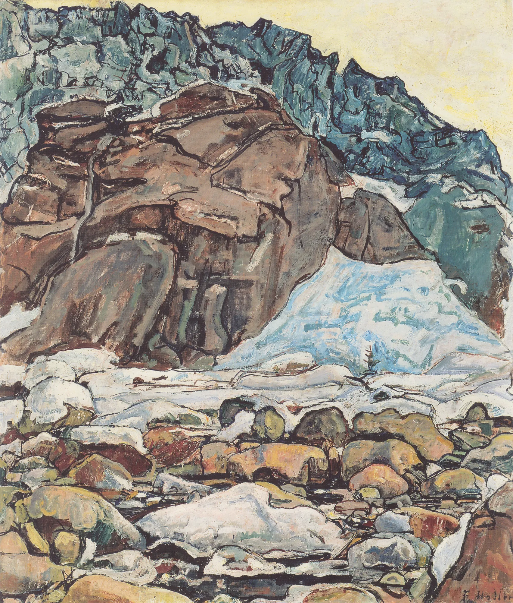Der Grindelwaldgletscher Der Grindelwaldgletscher by Ferdinand Hodler. A modernist landscape depicting the rocky face and icy surface of the Grindelwald Glacier in the Swiss Alps.