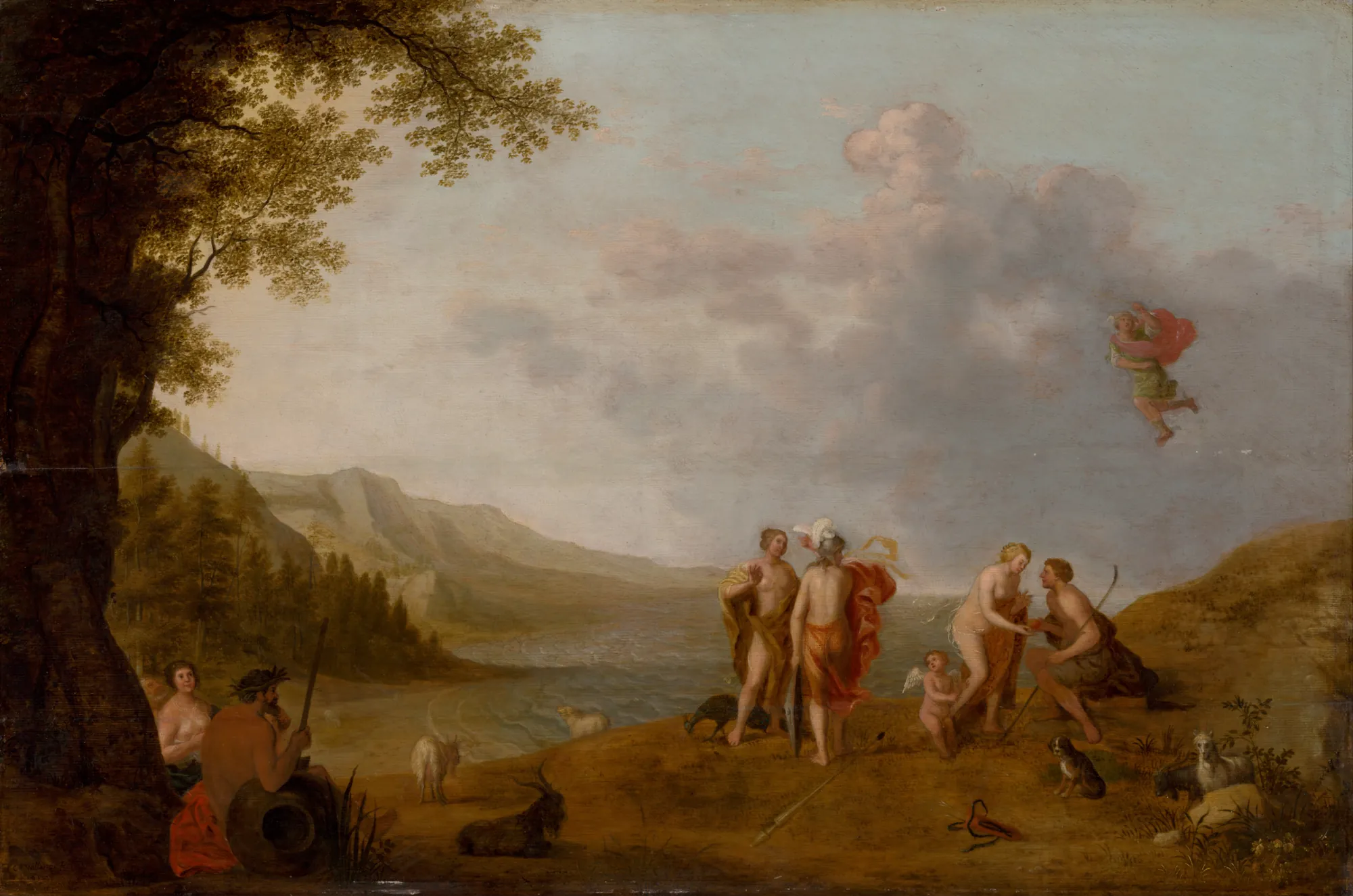 The Judgement of Paris The Judgement of Paris by Cornelis Adamsz Willaerts. A 17th-century oil painting depicting the mythological Judgement of Paris within a serene coastal landscape with figures, animals, and soft, billowing clouds.