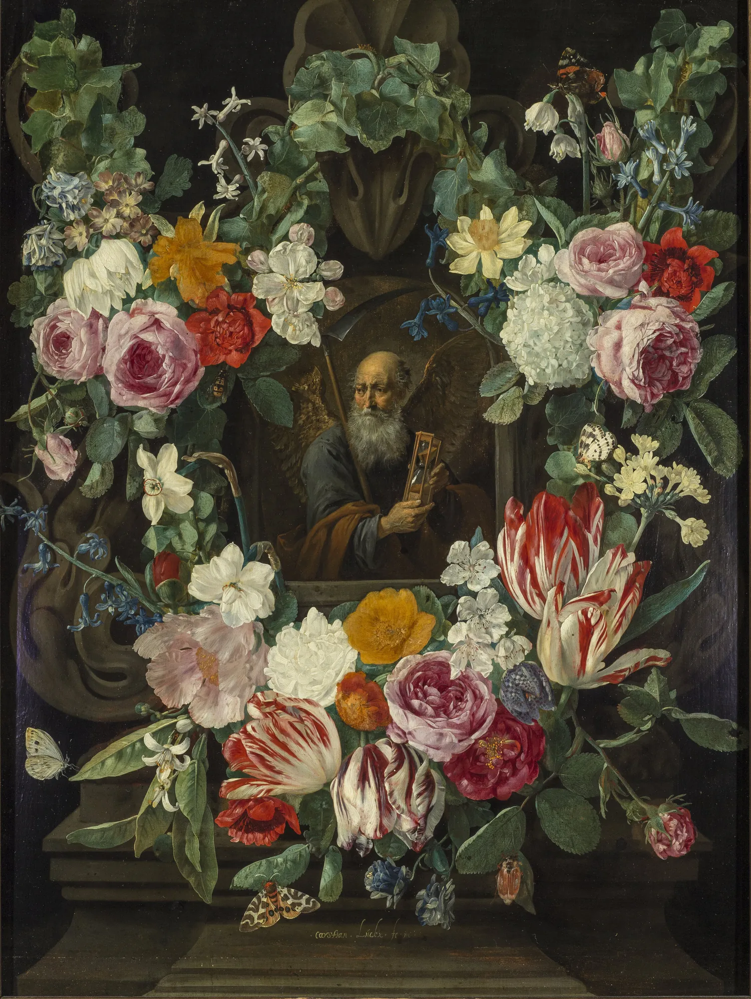 Personification of Time in a Flower Garland
