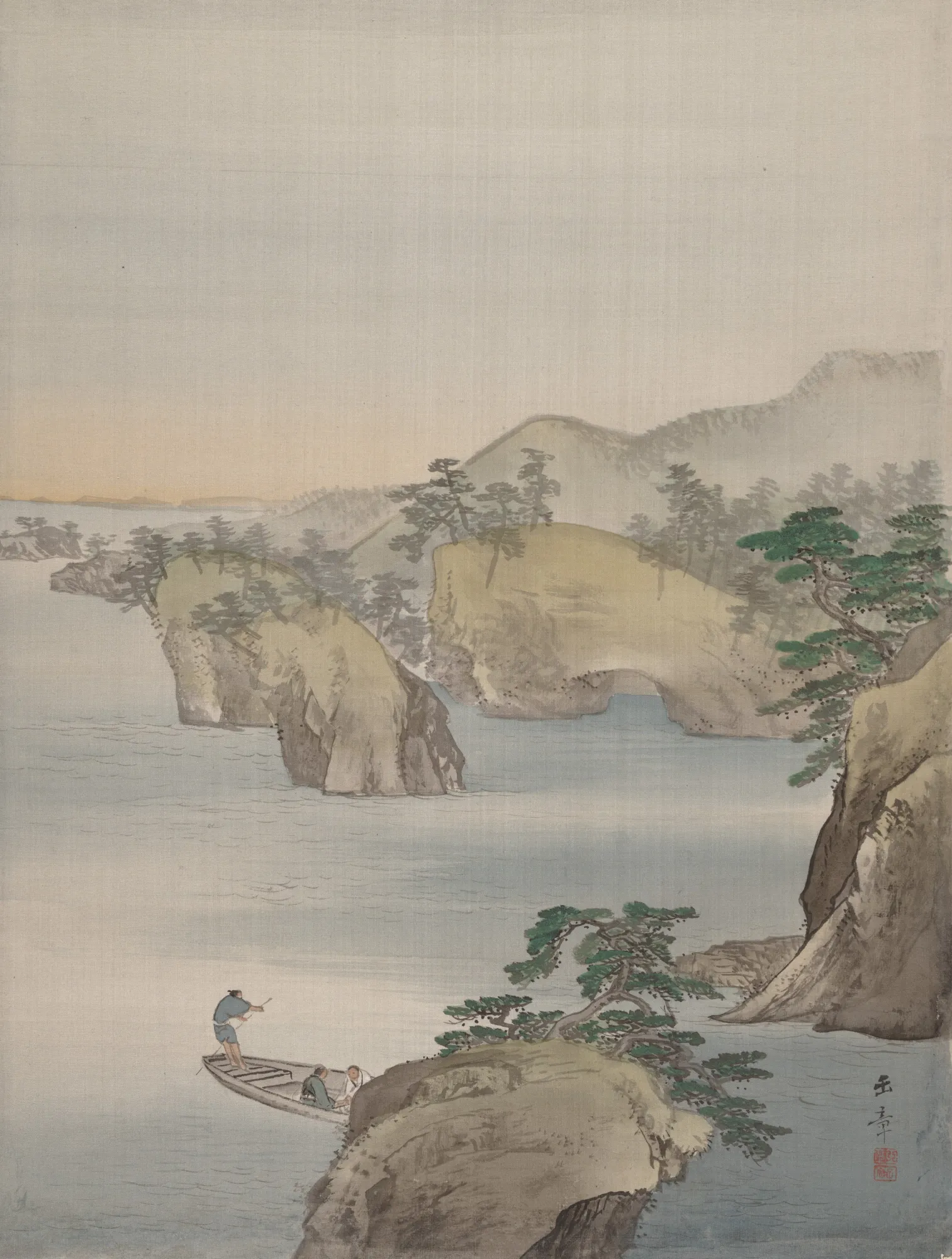 River Scene with Rocky Hills in Background