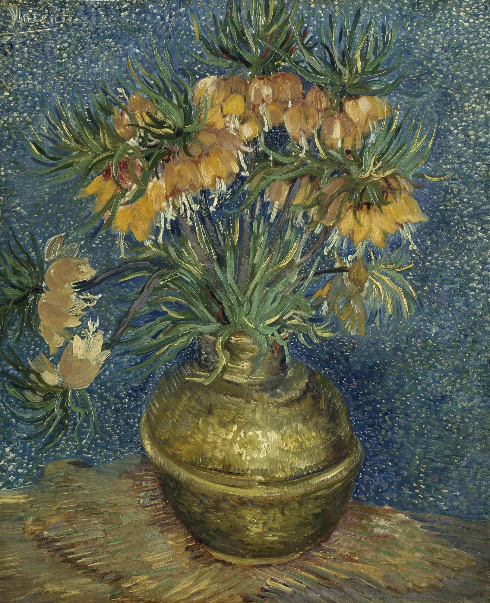 Imperial Fritillaries in a Copper Vase