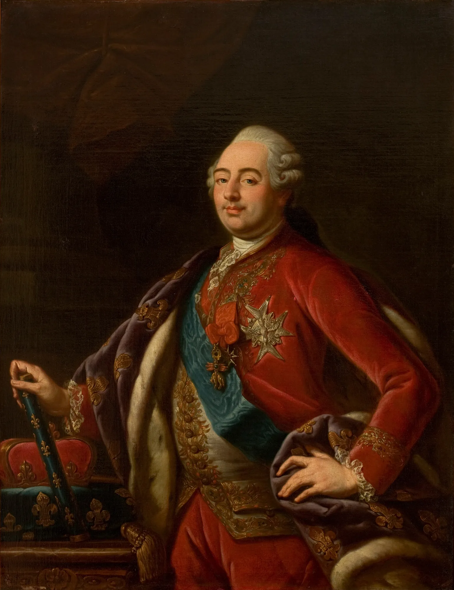 Portrait of Louis XVI Portrait of Louis XVI by Antoine-François Callet. A half-length portrait of King Louis XVI of France in regal red and ermine-lined robes, holding a scepter.