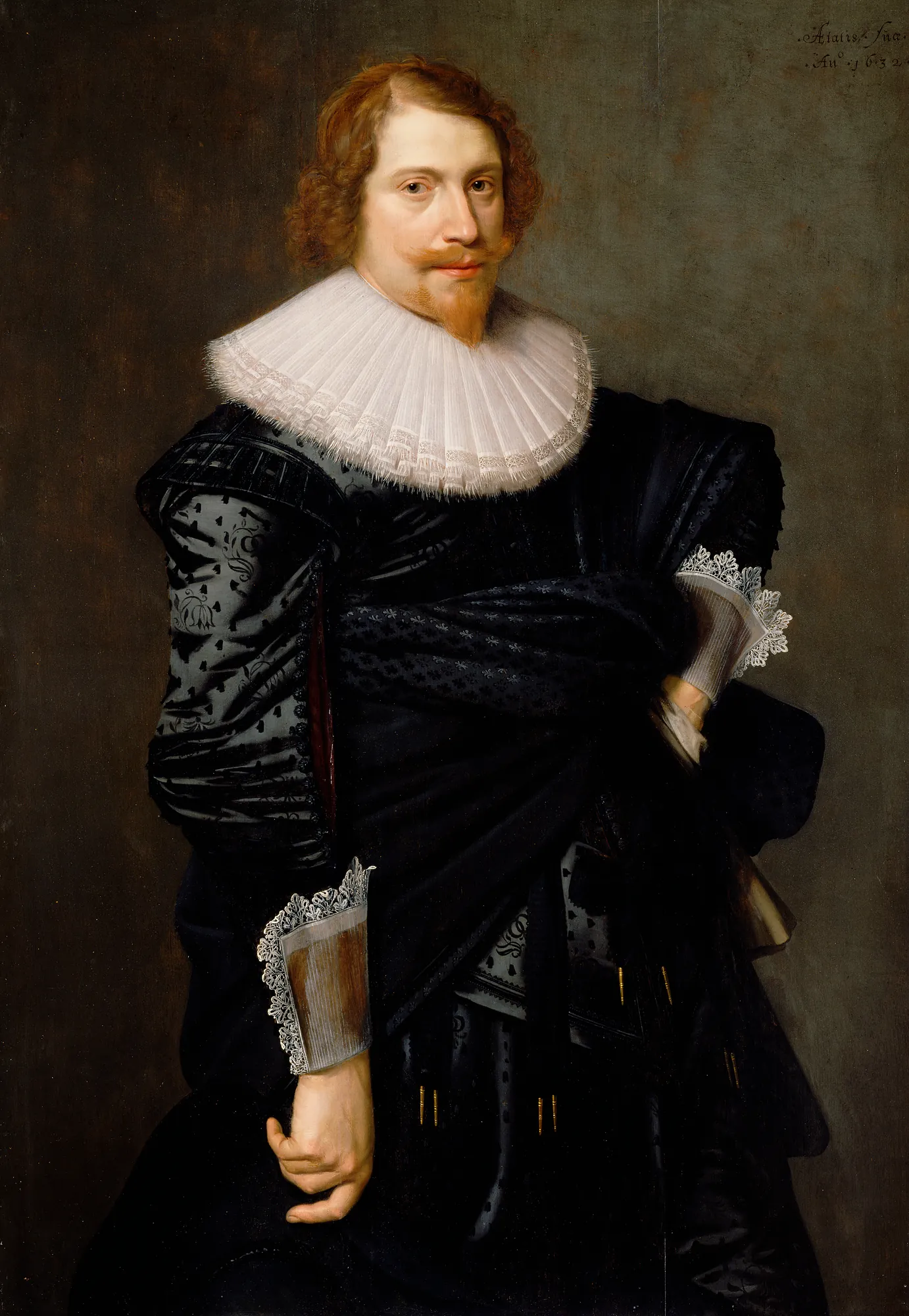 Portrait of a Man Portrait of a Man by Nicolaes Eliaszoon Pickenoy. A seventeenth-century oil portrait of a man with reddish hair and a beard, wearing an elaborate white millstone collar and dark patterned doublet.