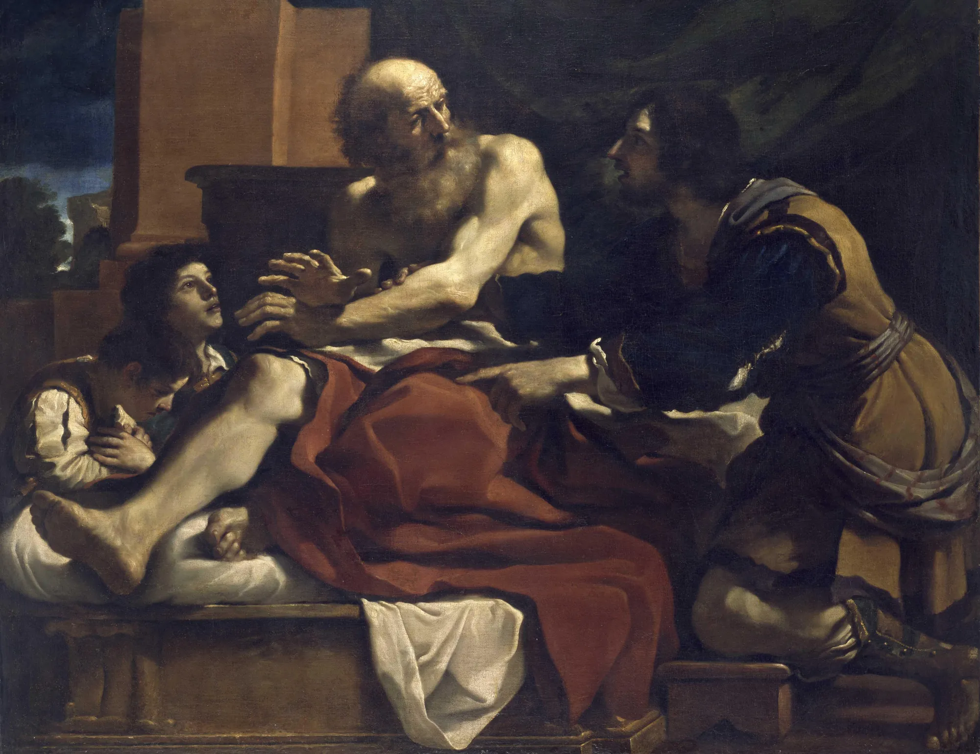 Jacob Blessing the Sons of Joseph Jacob Blessing the Sons of Joseph by Guercino. An elderly man in bed reaches out to bless two young boys while a younger man watches from the side in a dramatically lit interior.